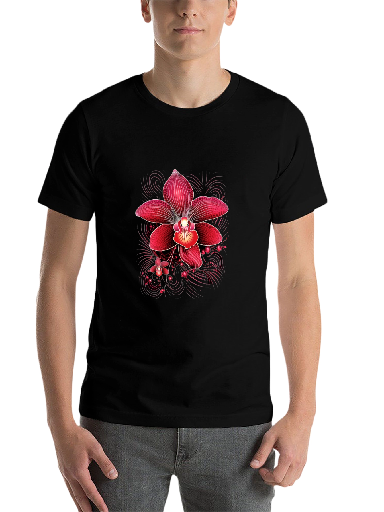 Black Red Orchid Graphic Print Black T-Shirt view 7
