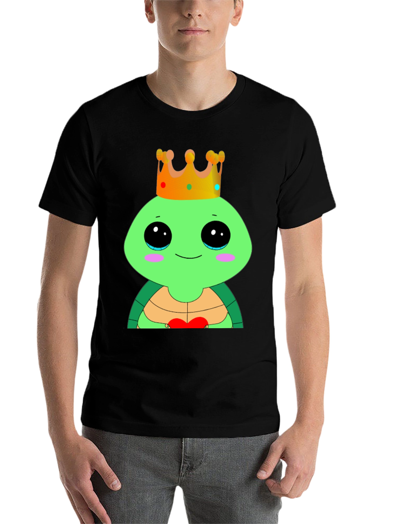 Black Cute Cartoon Turtle King T-Shirt view 7