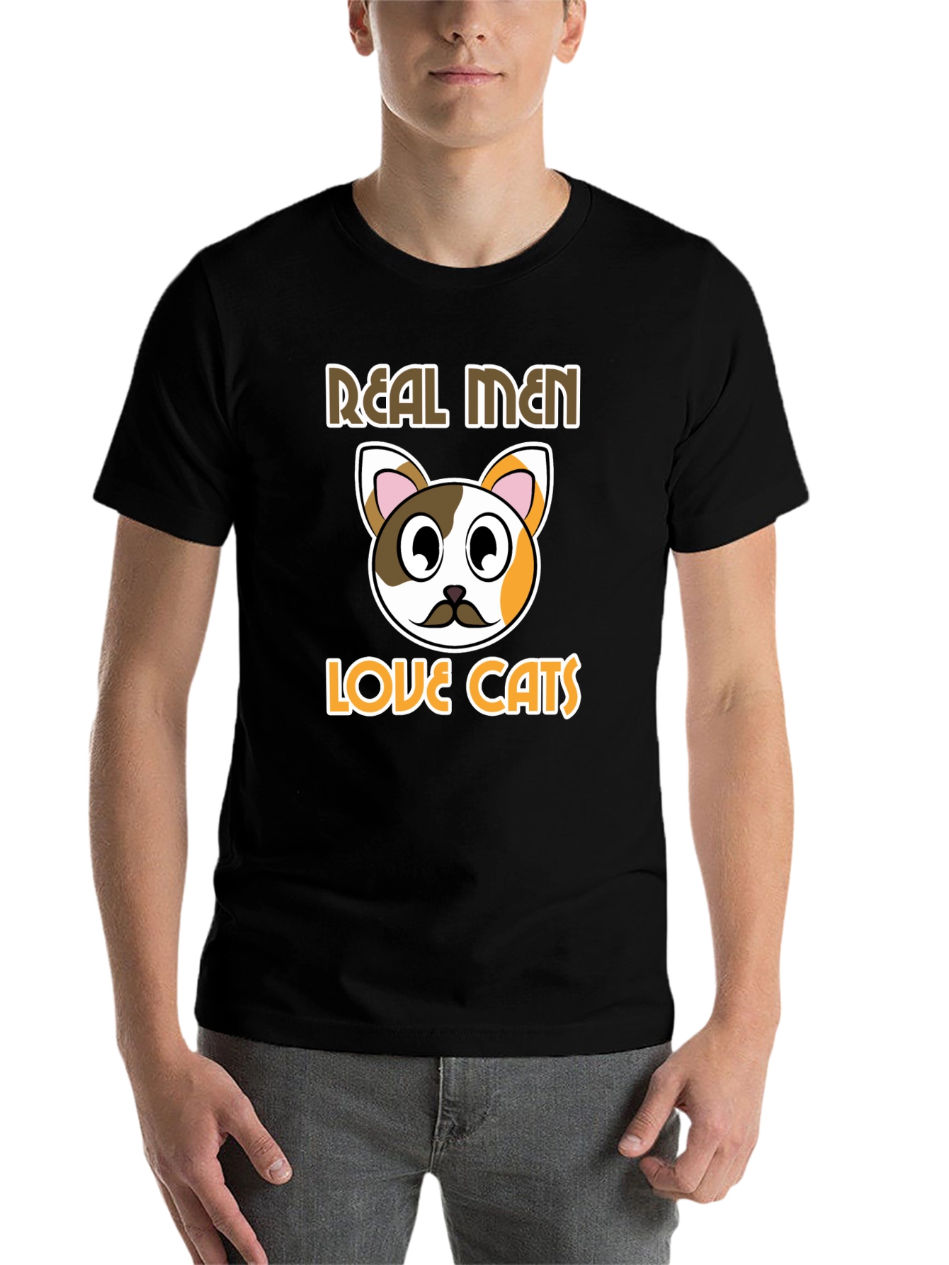Black Real Men Love Cats T-Shirt - Novelty Graphic Tee view 7