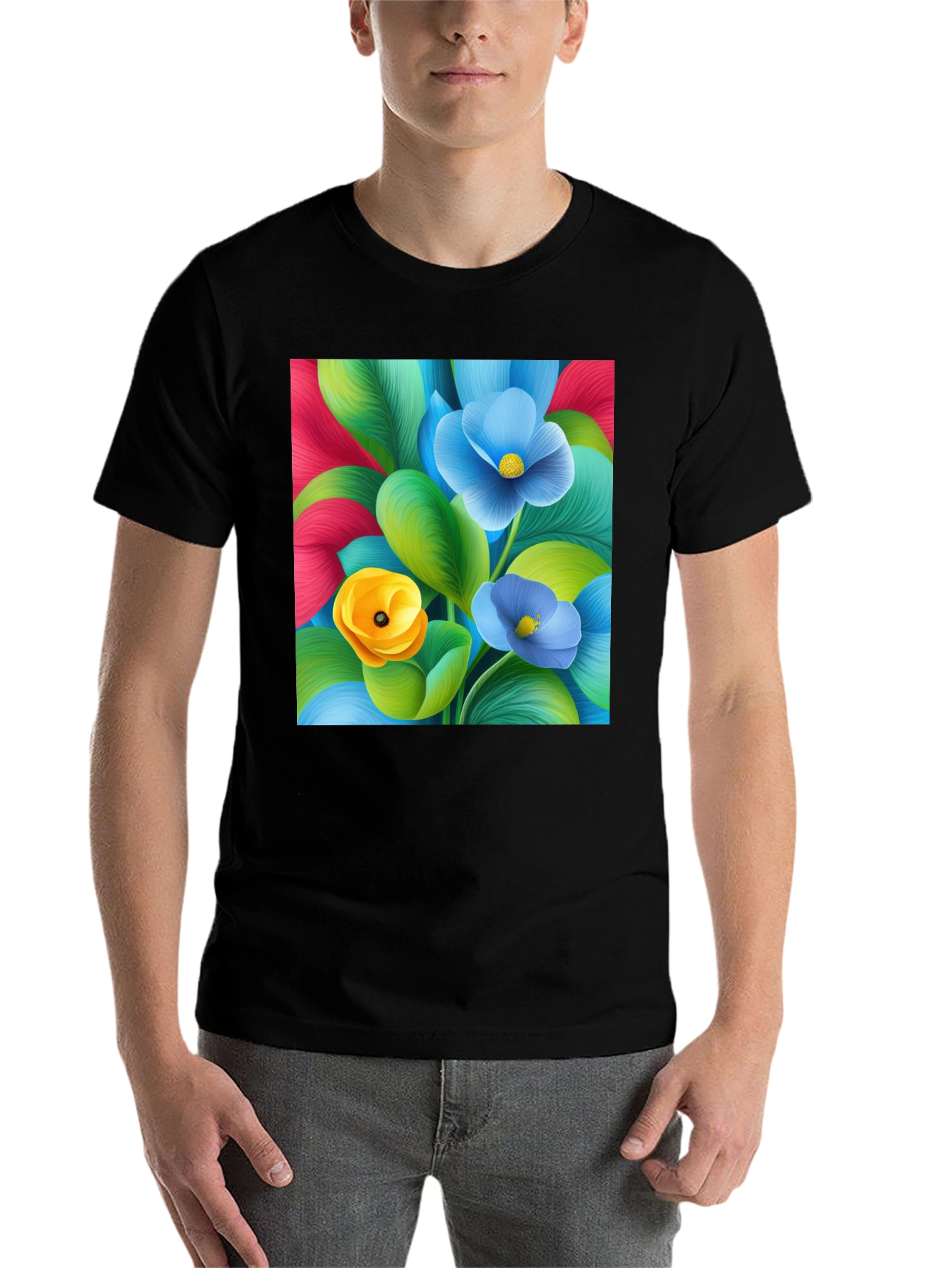 Black Floral Print T-Shirt - Vibrant Colors view 7