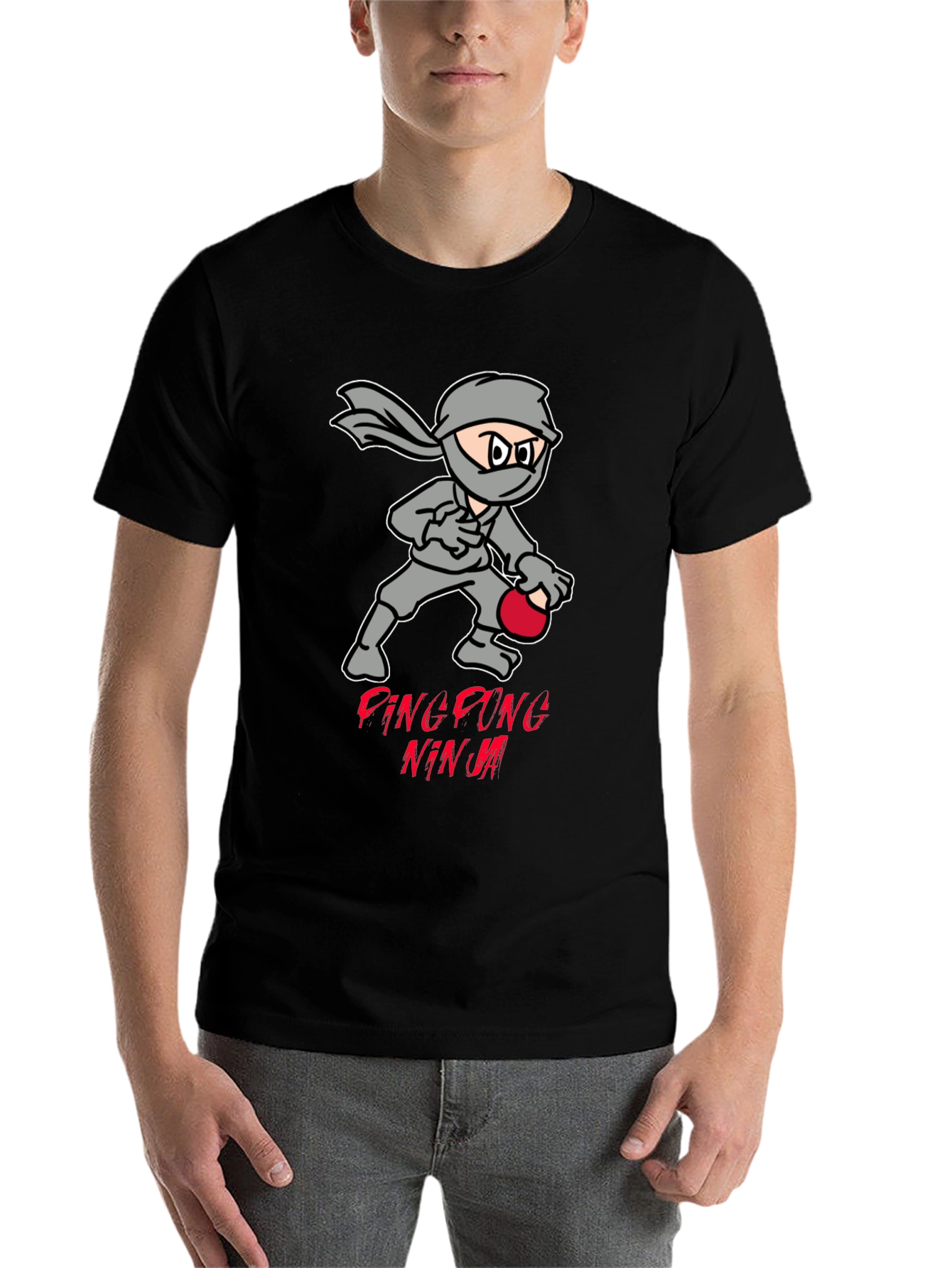 Black Ping Pong Ninja T-Shirt - Cool Graphic Tee view 7