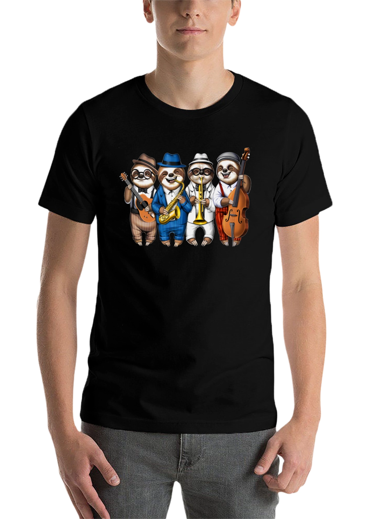 Black Sloth Jazz Band Graphic Tee - Fun & Unique! view 7