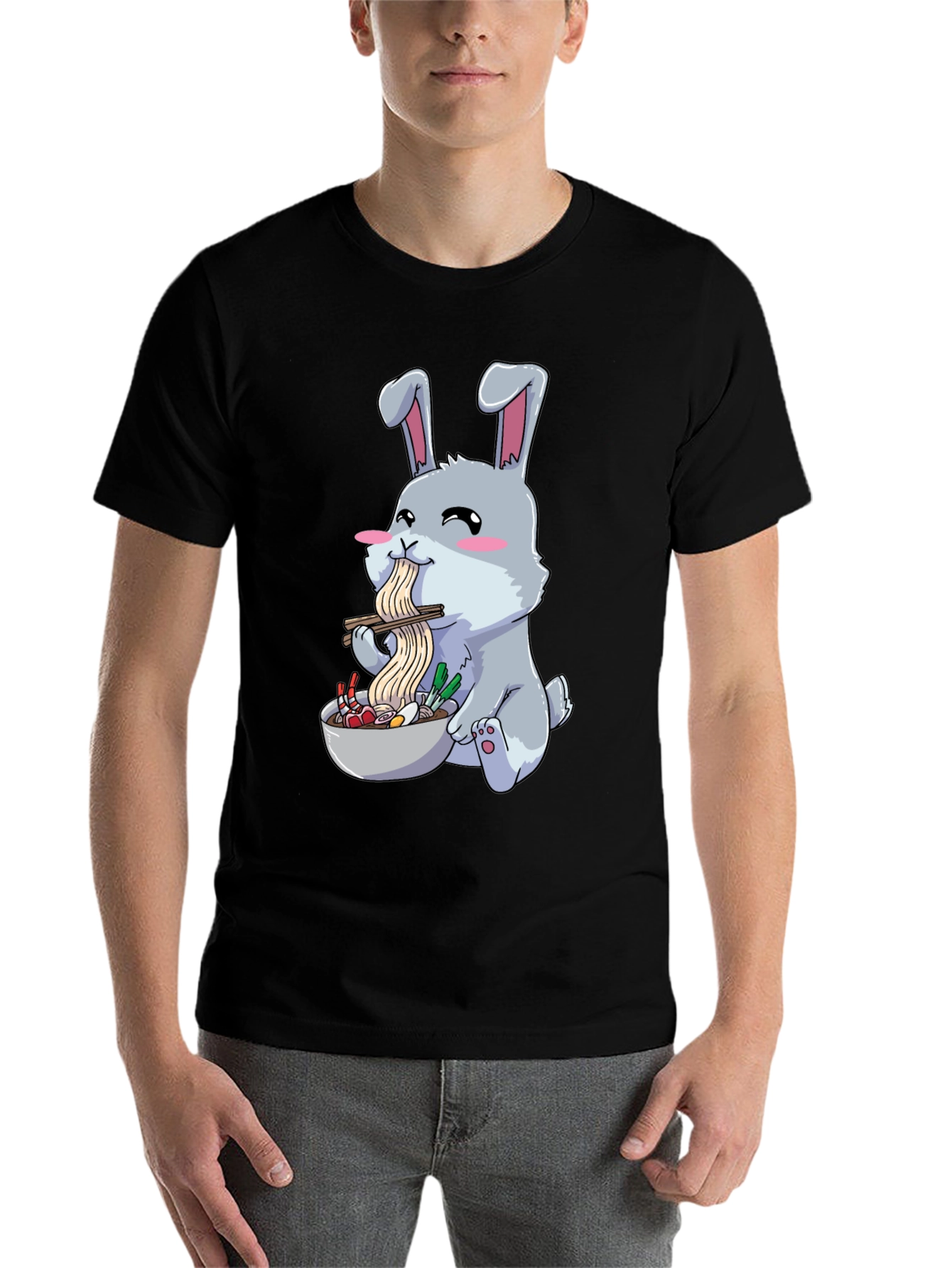Rabbit Eating Ramen Funny T-Shirt - 7