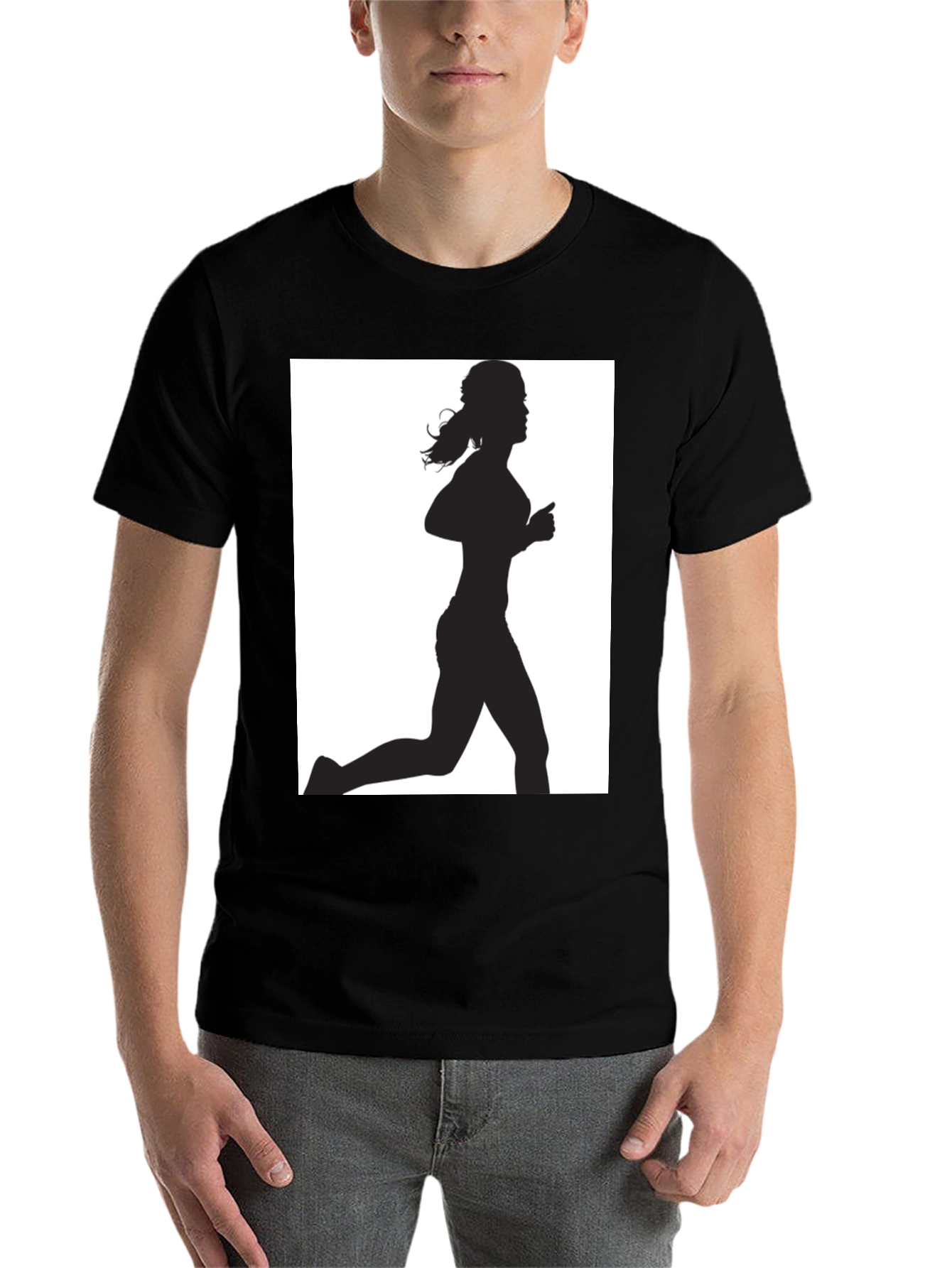 Black Woman Runner Silhouette Graphic Tee - Black Cotton T-Shirt view 7