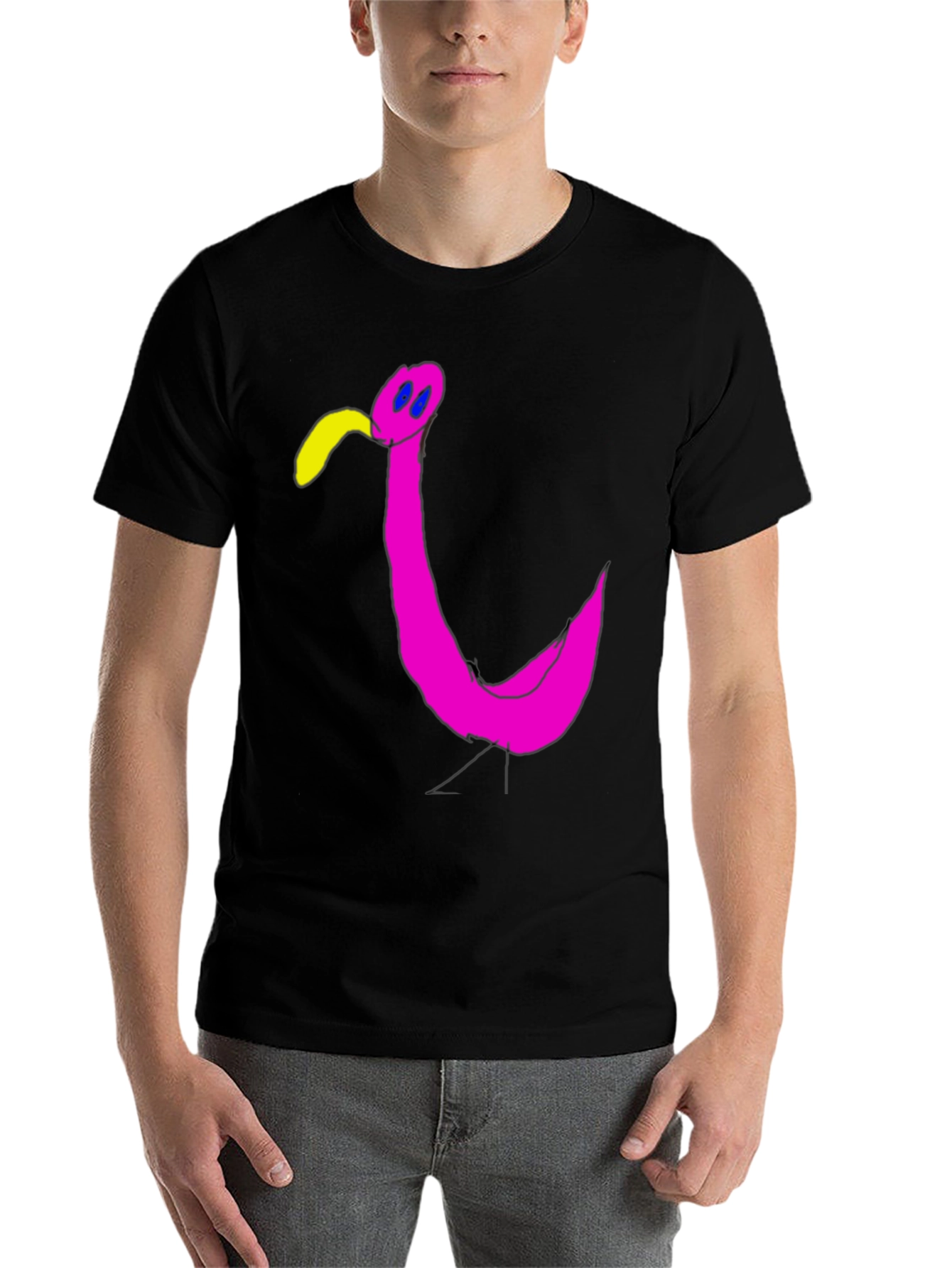 Black Funky Flamingo Black T-Shirt - Unique Graphic Tee view 7
