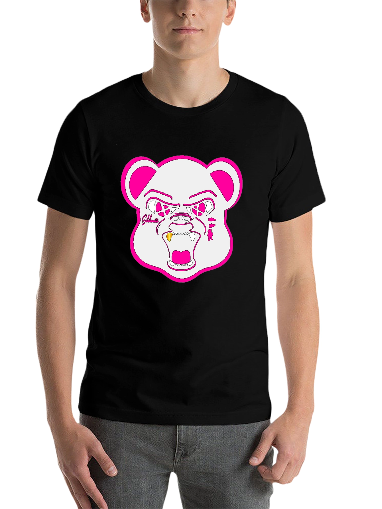 Black Black T-Shirt with Goldteeth Bear Graphic view 7