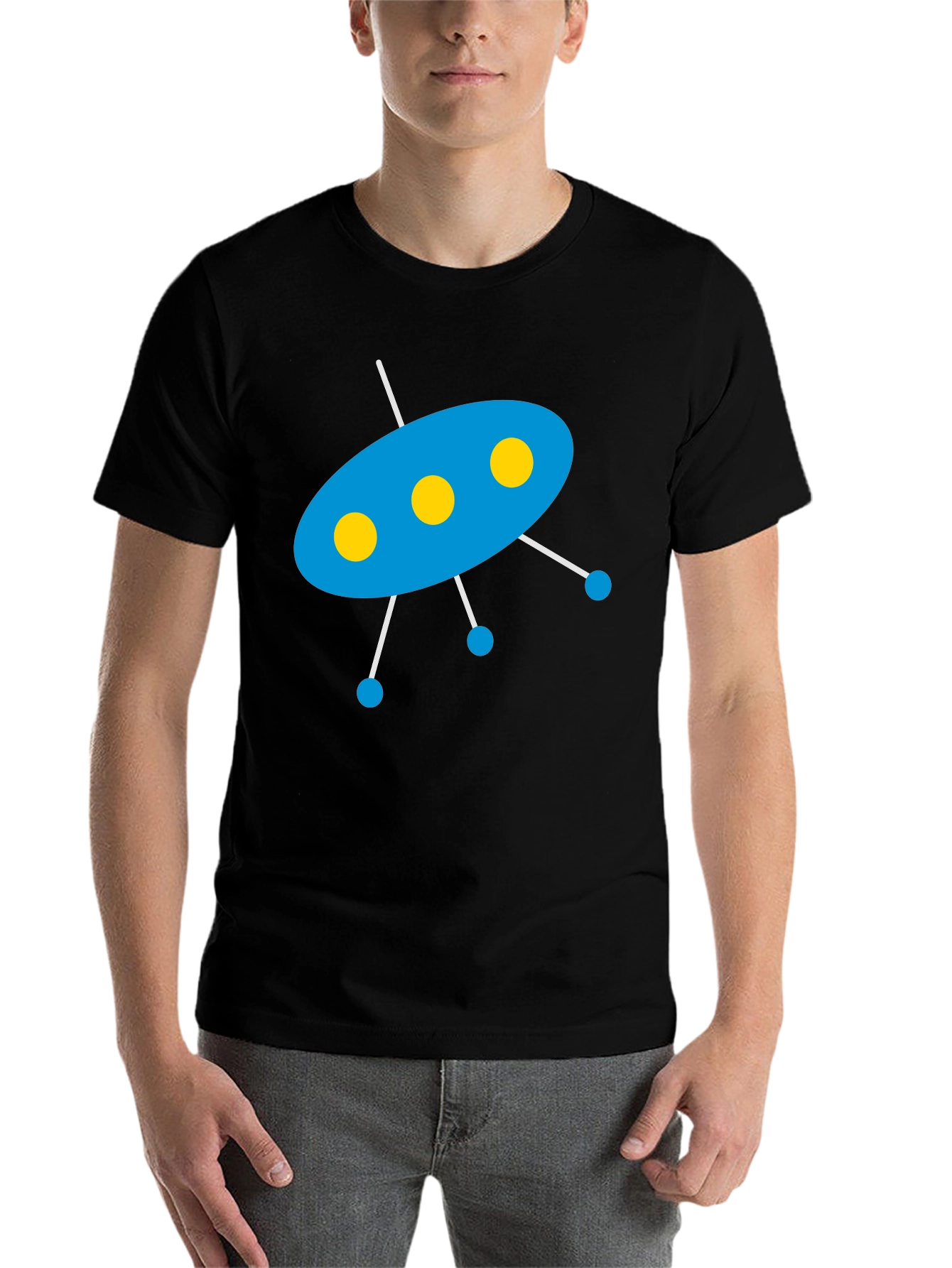 Black UFO Graphic T-Shirt - Black Cotton Blend Tee view 7
