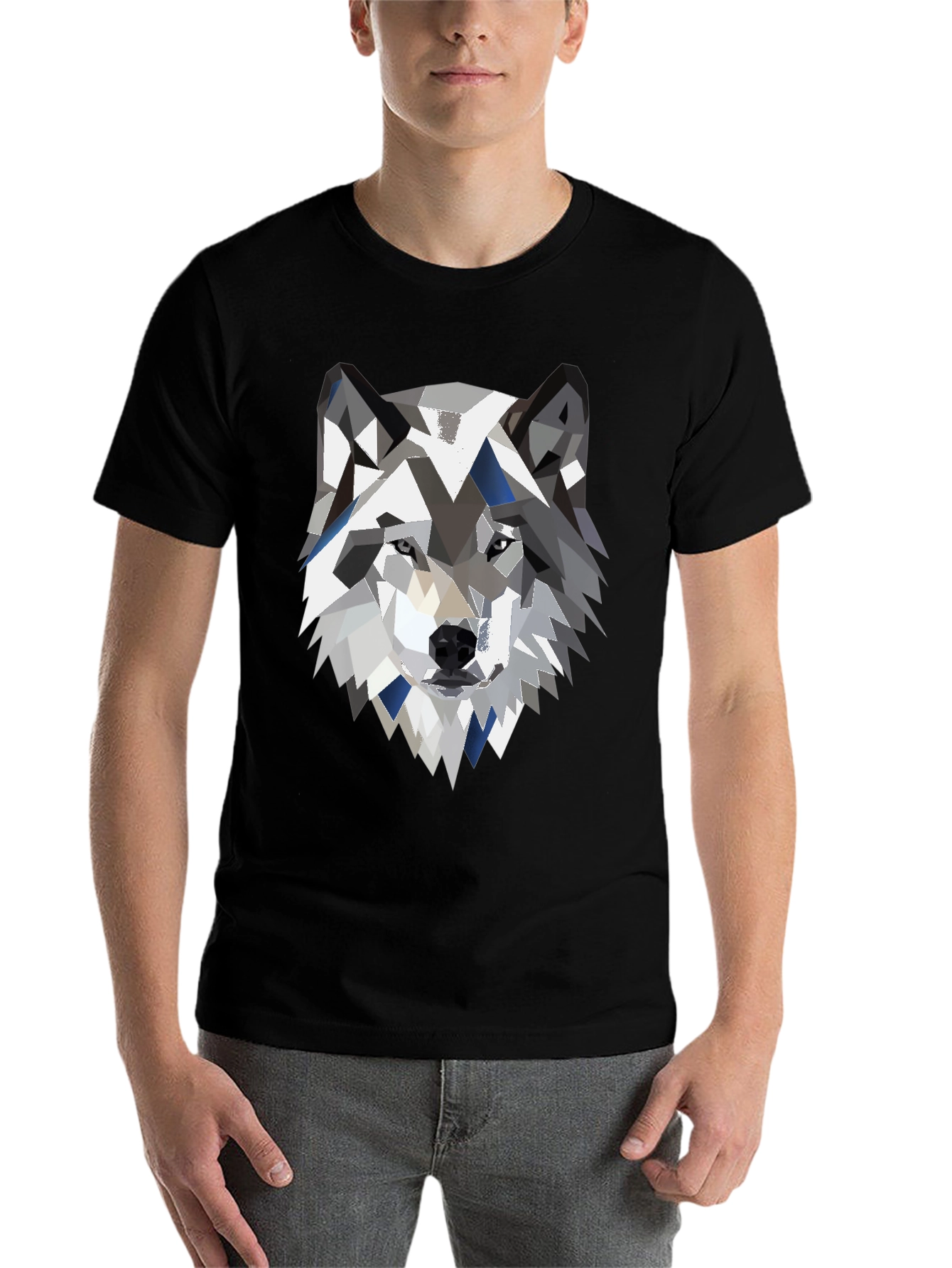 Black Geometric Wolf Graphic Print Black Tee view 7