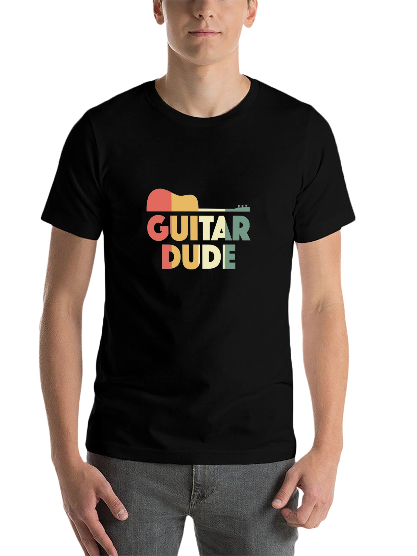 Black Guitar Dude Retro Graphic Tee - Music Lover's T-Shirt view 7