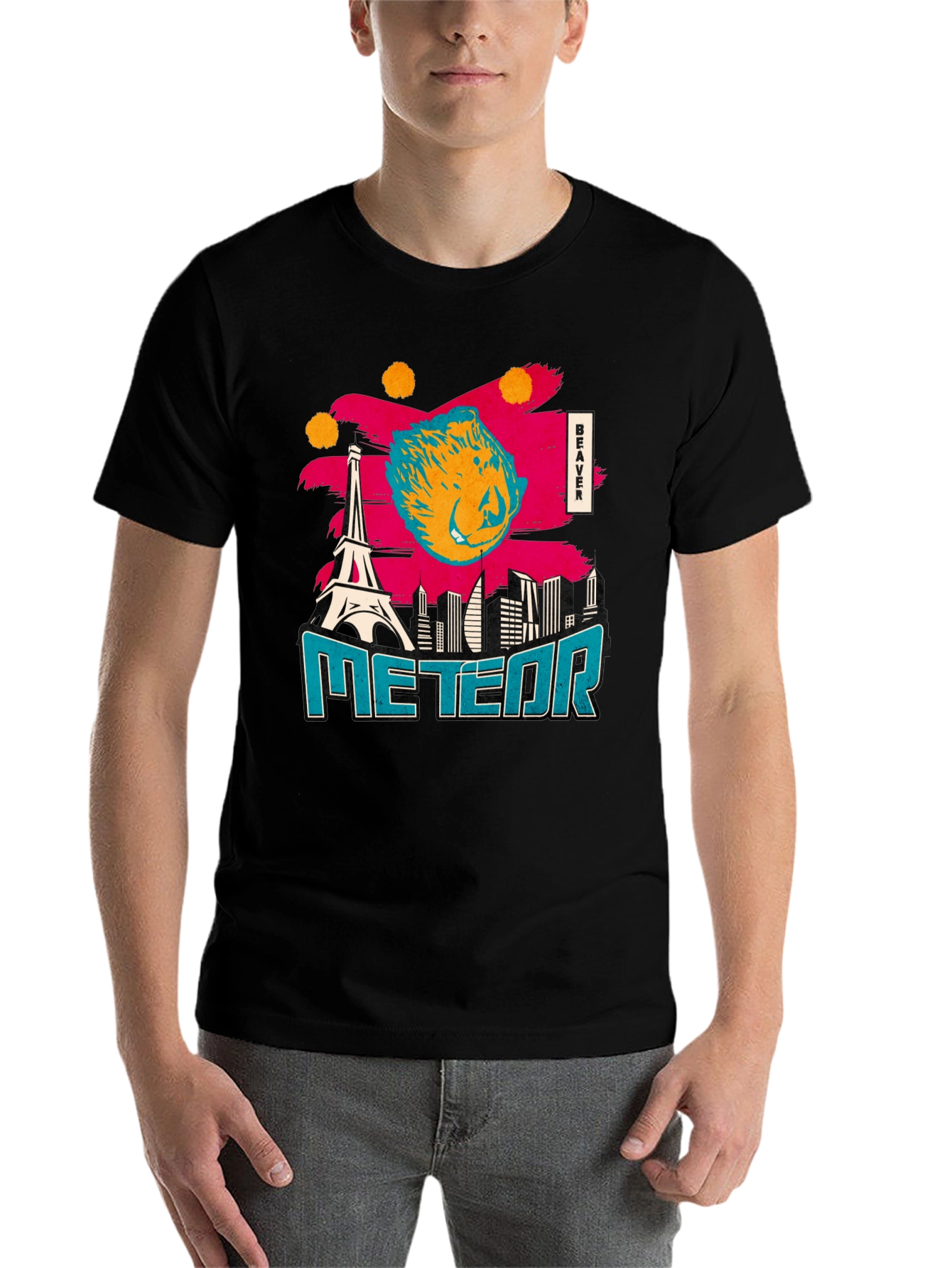 Black Beaver Meteor T-Shirt: Quirky Graphic Tee for Everyday Style view 7