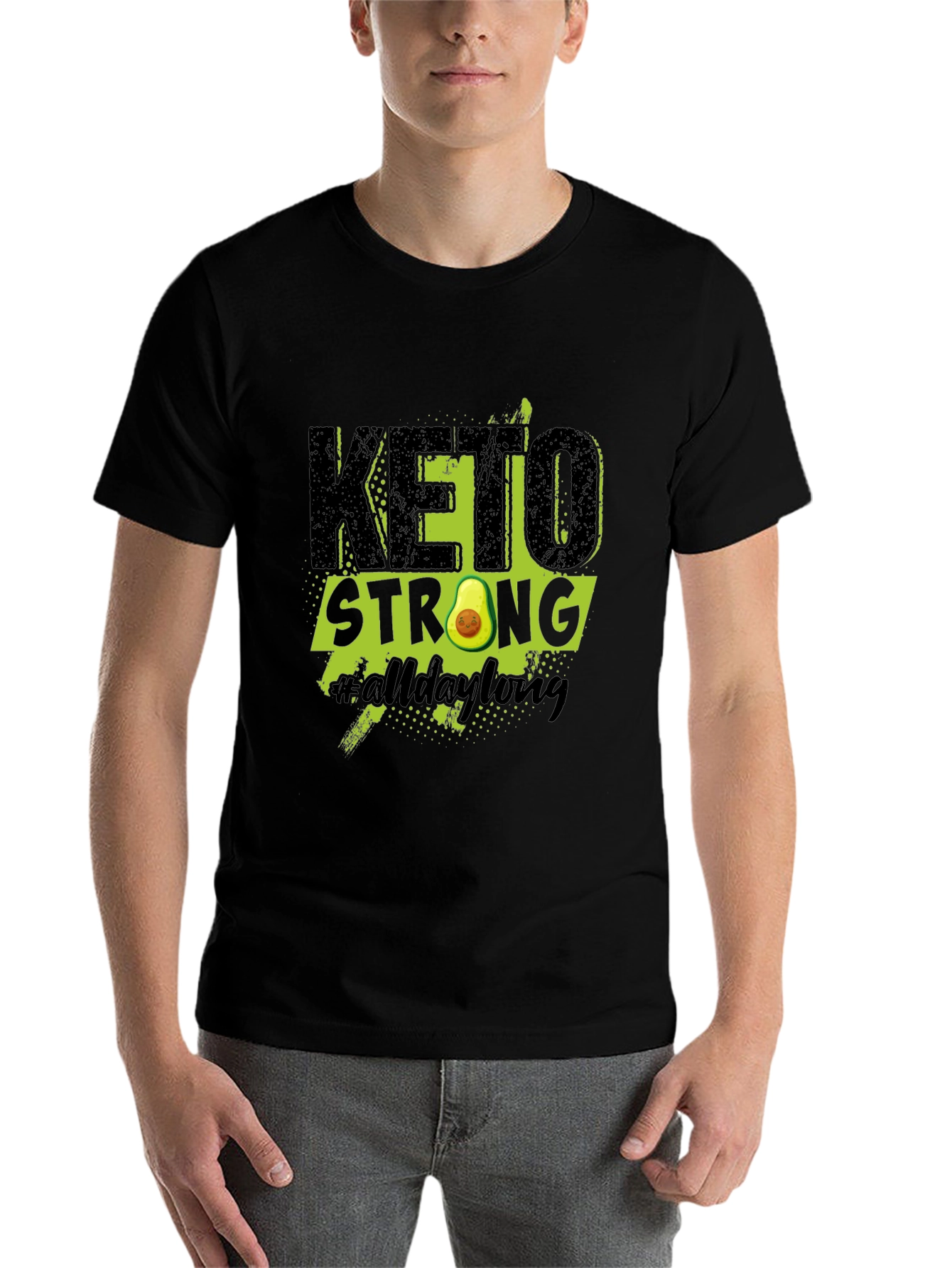 Black Keto Strong Avocado Graphic T-Shirt view 7