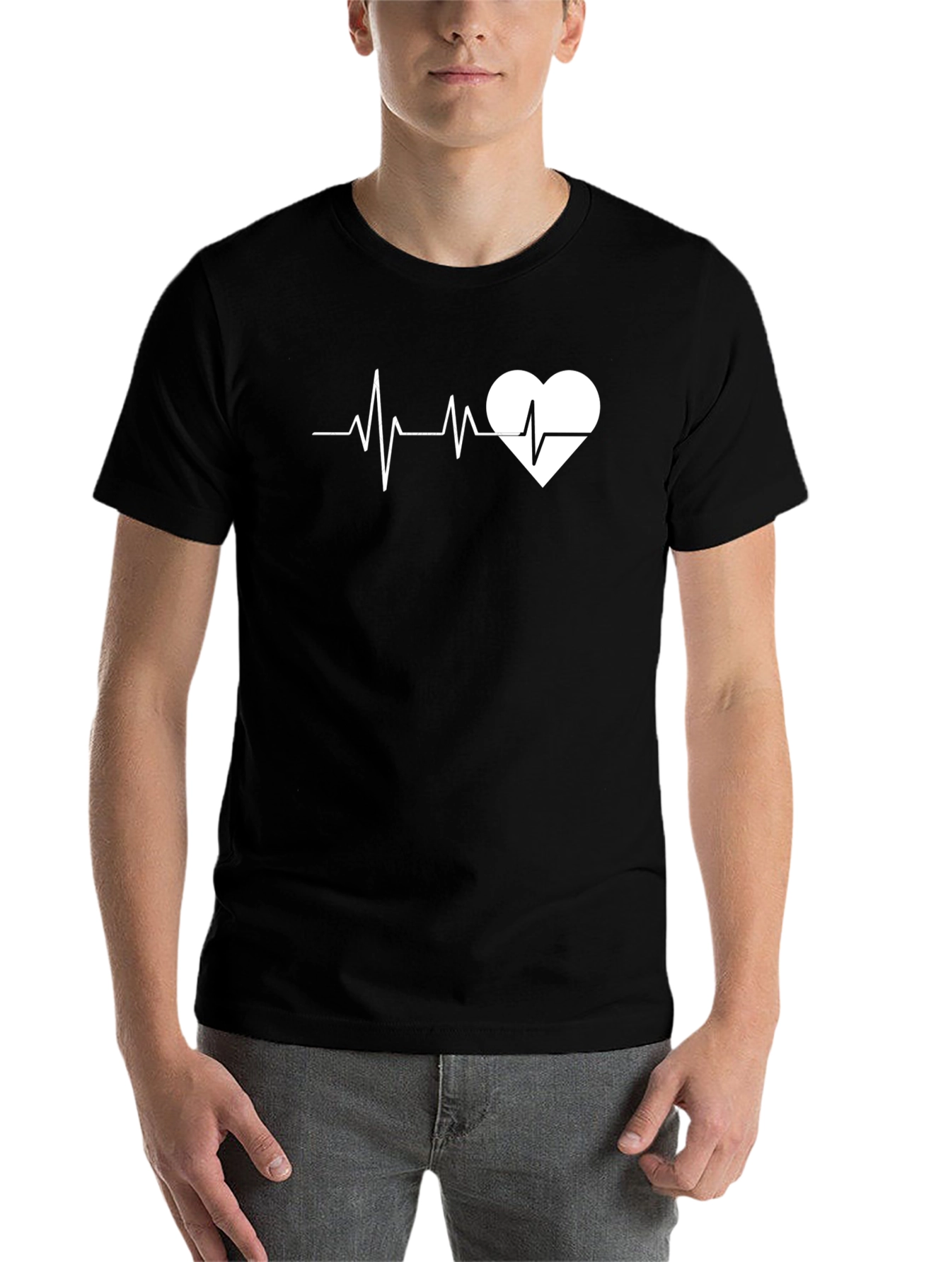 Black Heartbeat Graphic Tee - Stylish Black Cotton T-Shirt view 7