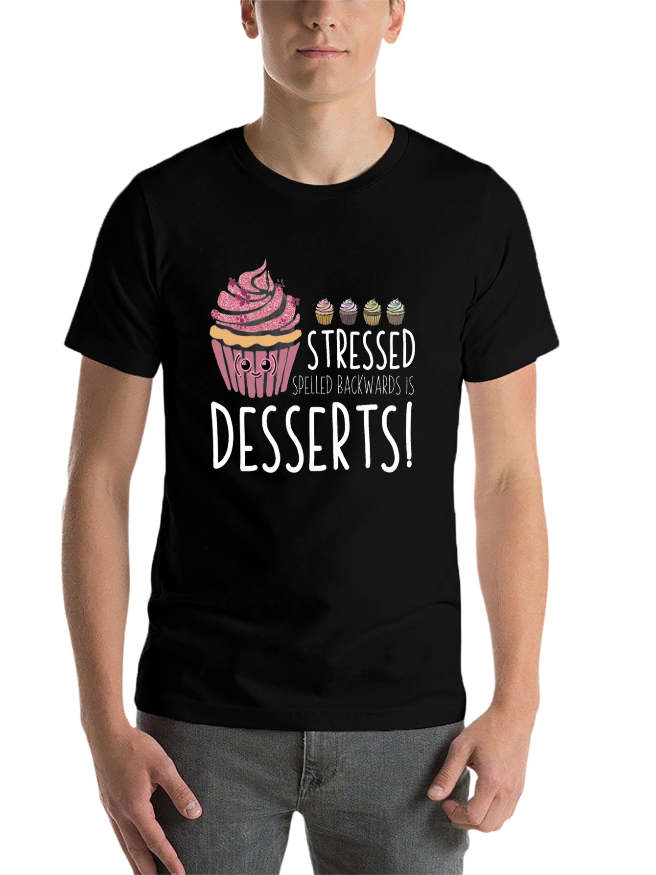 Black Stressed Spelled Backwards Dessert T-Shirt view 7