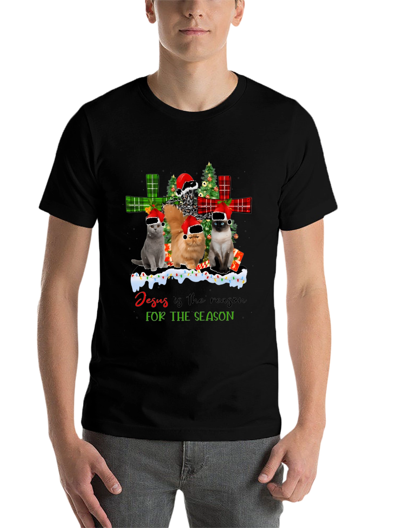 Black Cats Christmas T-Shirt - Jesus is the Reason view 7