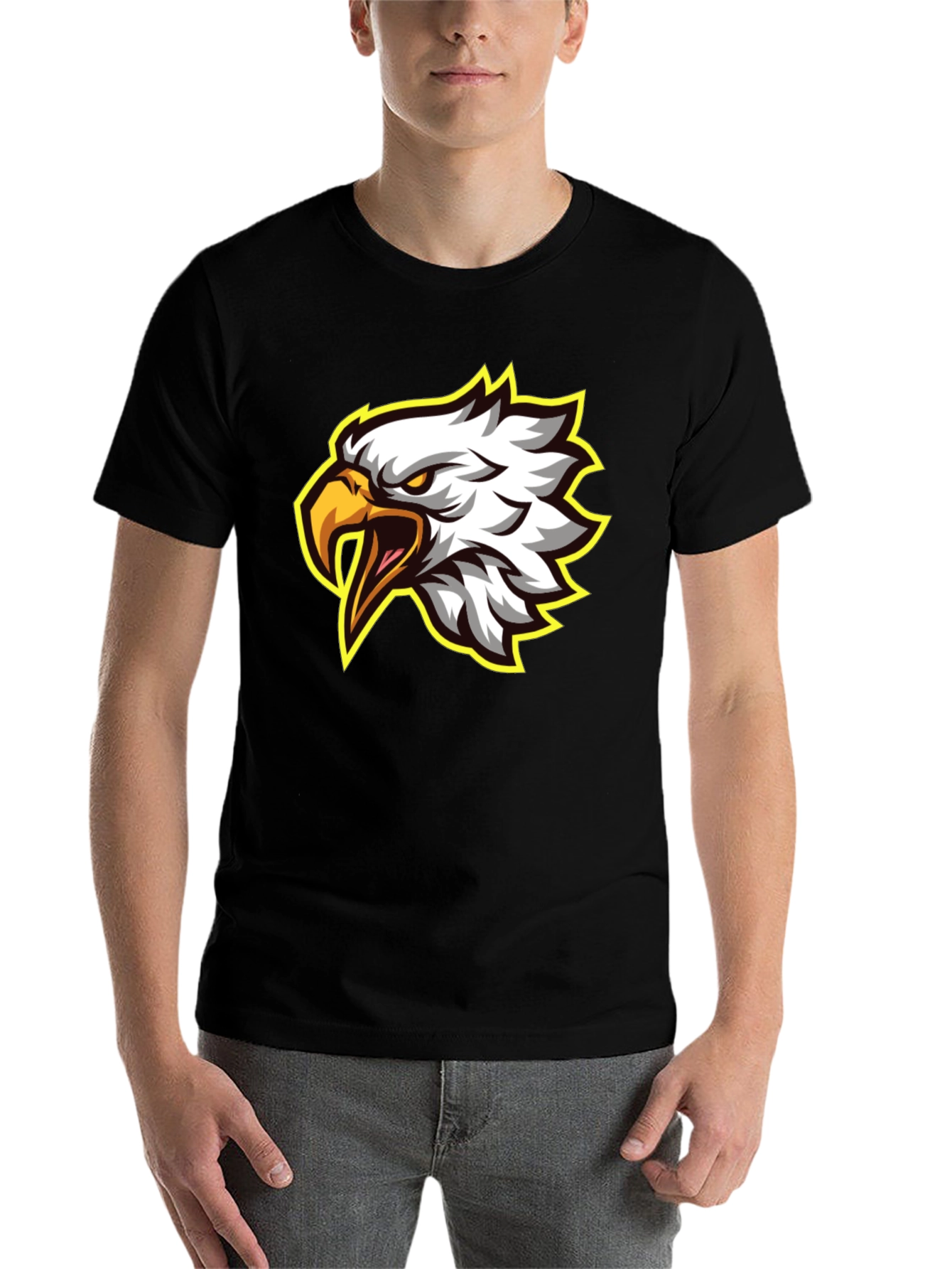 Black Eagle Graphic Tee - Fierce Bird Design Black T-Shirt view 7