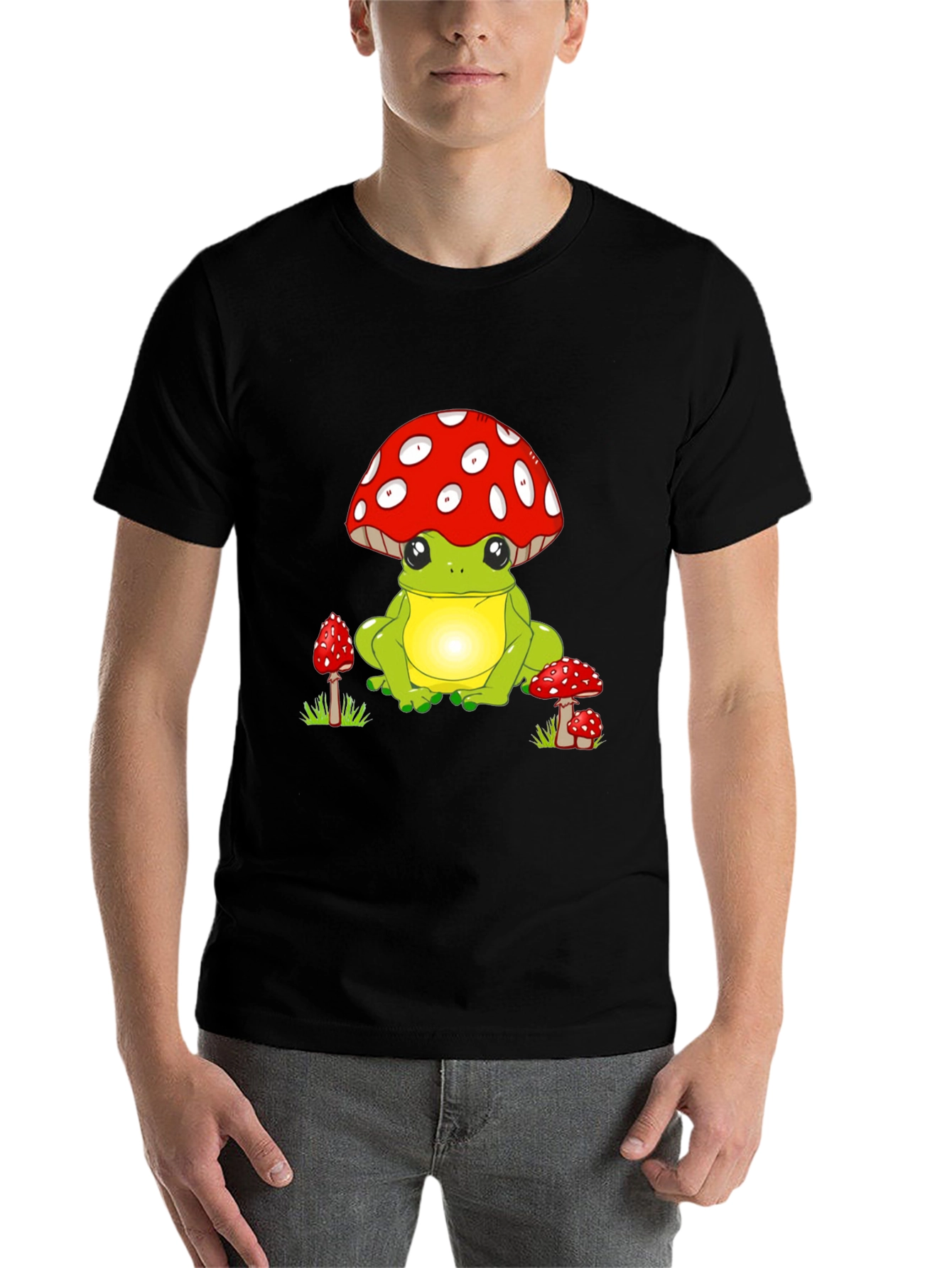 Black Frog with Mushroom Hat Black T-Shirt view 7