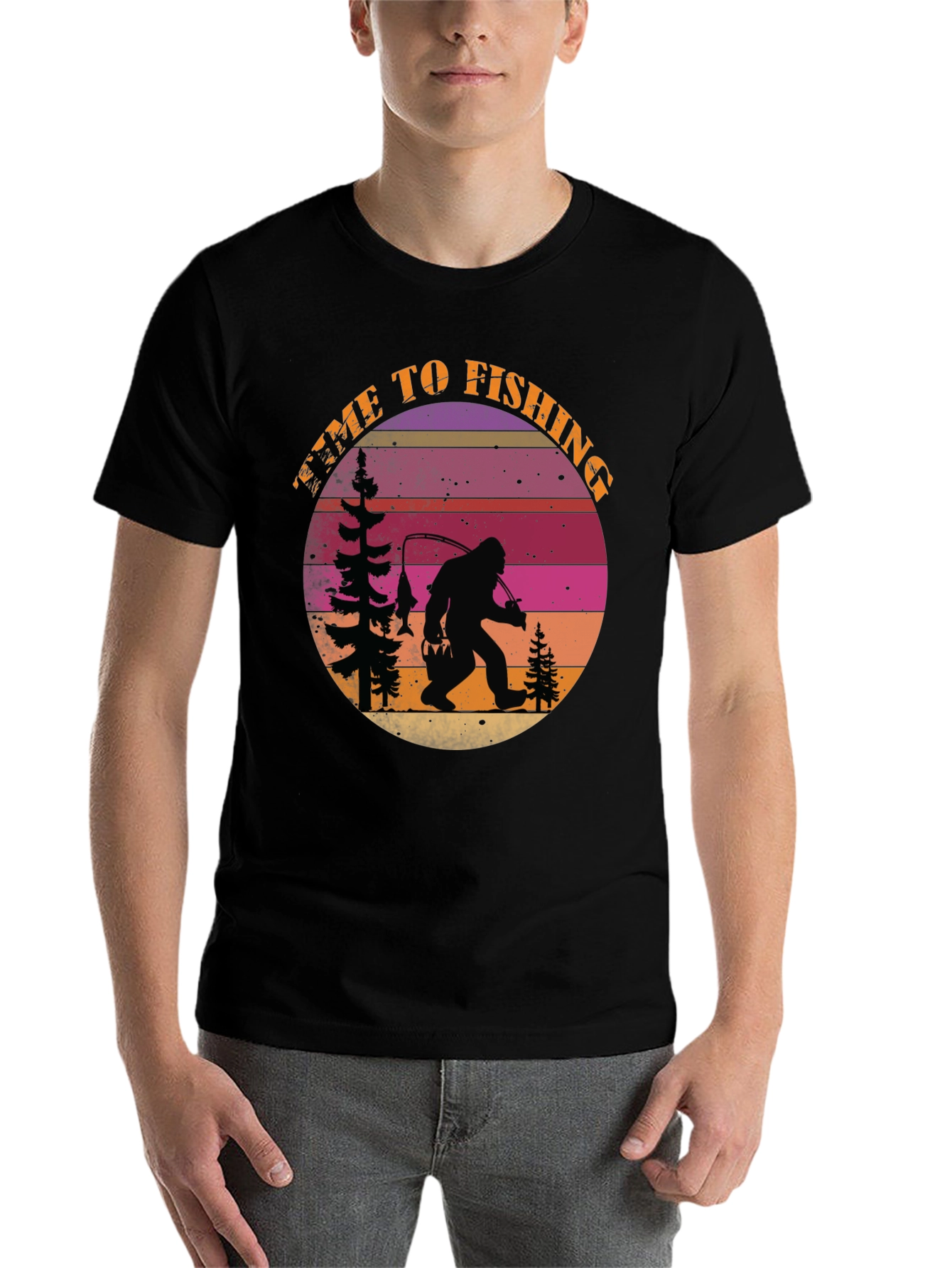 Black Time To Fishing Bigfoot T-Shirt view 7