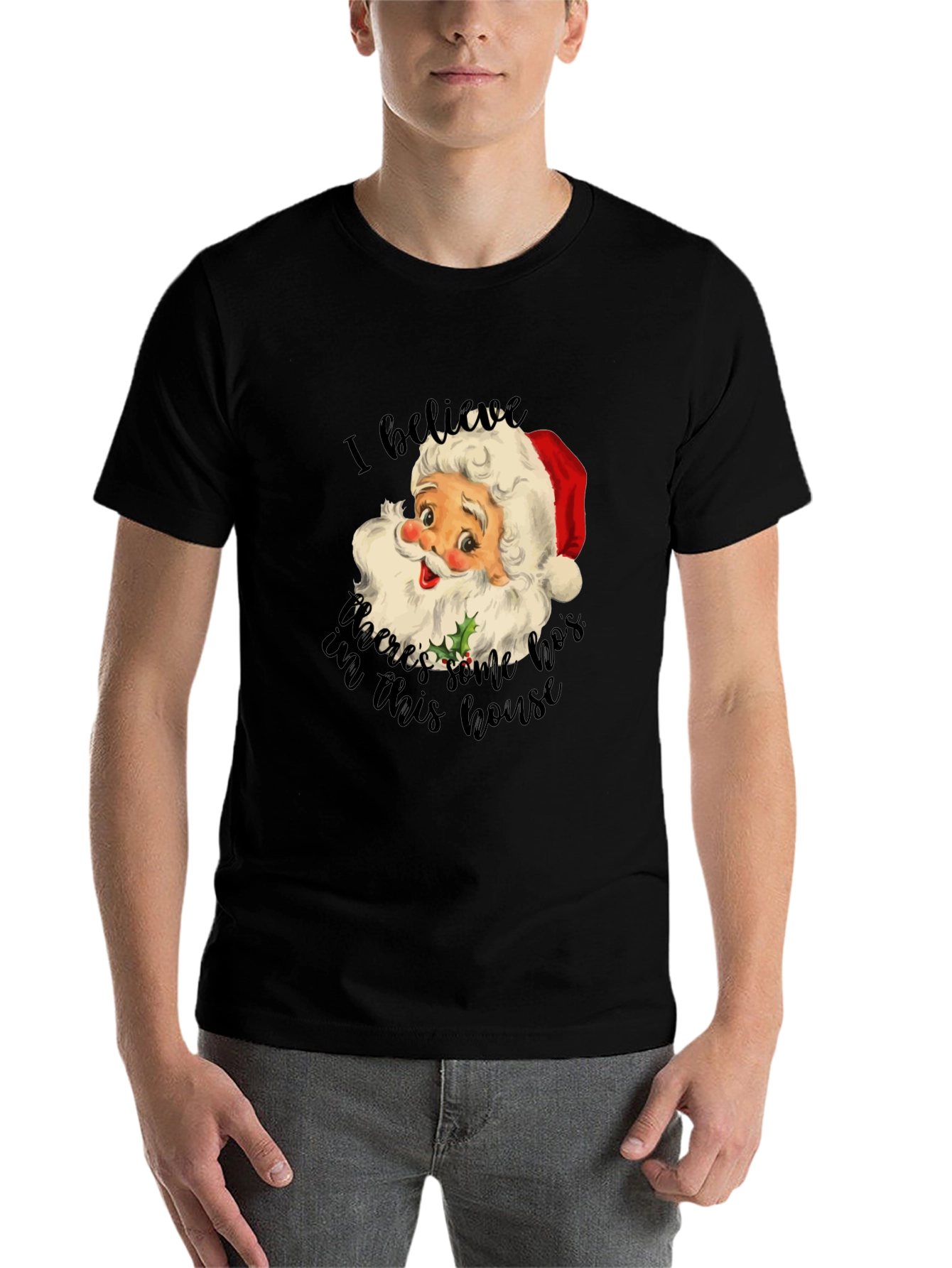 Black Funny Santa HOs Christmas T-Shirt view 7