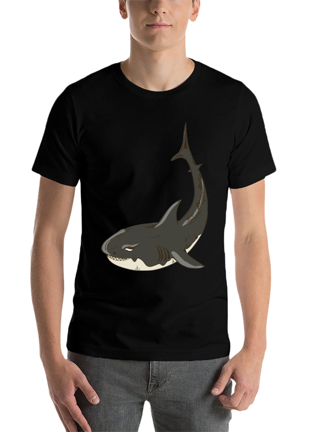 Black Cool Shark Graphic Black T-Shirt view 7