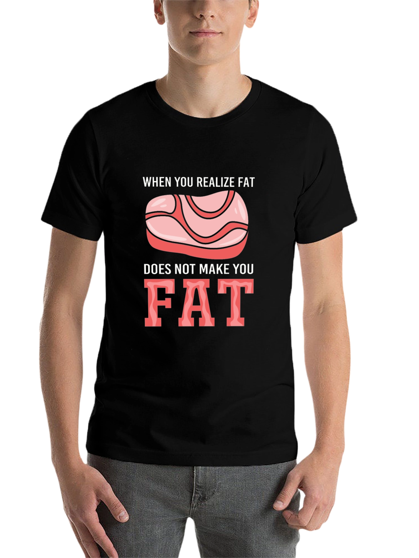 Black Funny 'Fat' T-Shirt - Dietary Humor Tee view 7