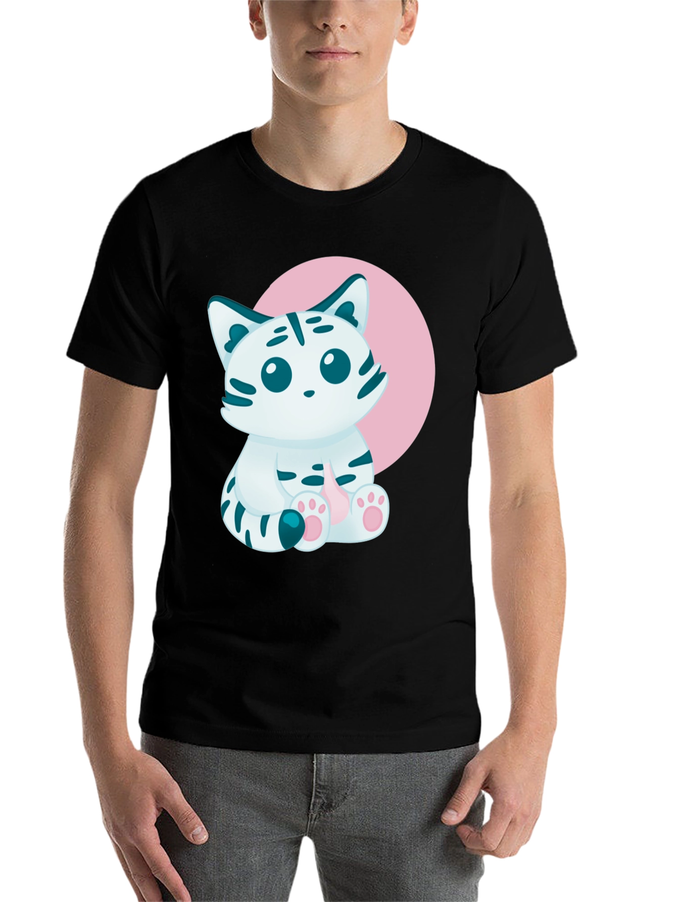 Black Cute Kitten Graphic Tee - Soft Cotton Blend view 7