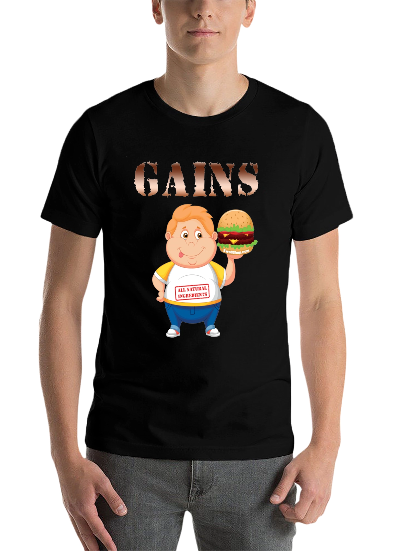 Black Gains Cartoon Burger T-Shirt view 7