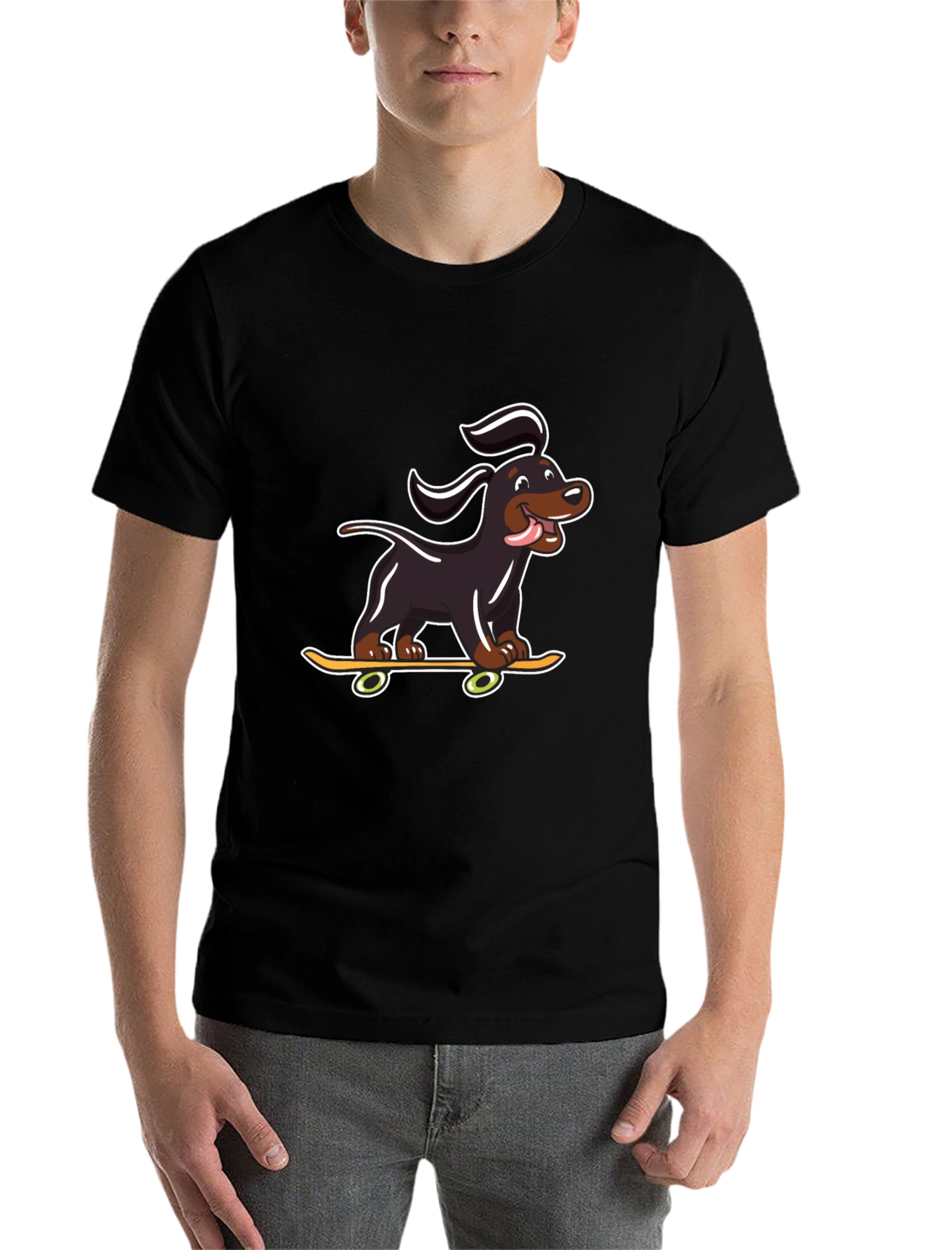 Black Skateboarding Dog Graphic T-Shirt view 7