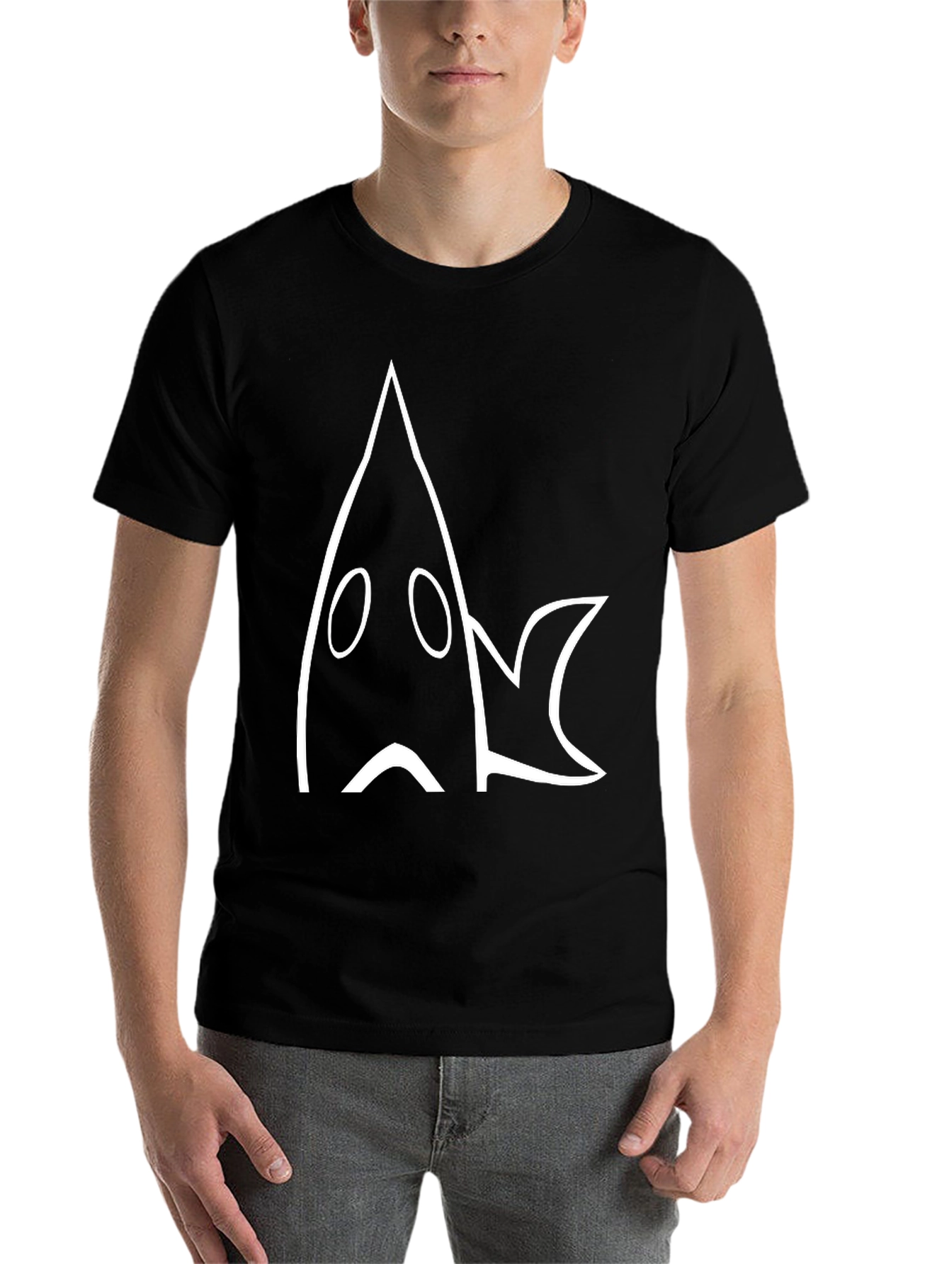 Black Cool Black T-Shirt with Abstract White Shark Design view 7