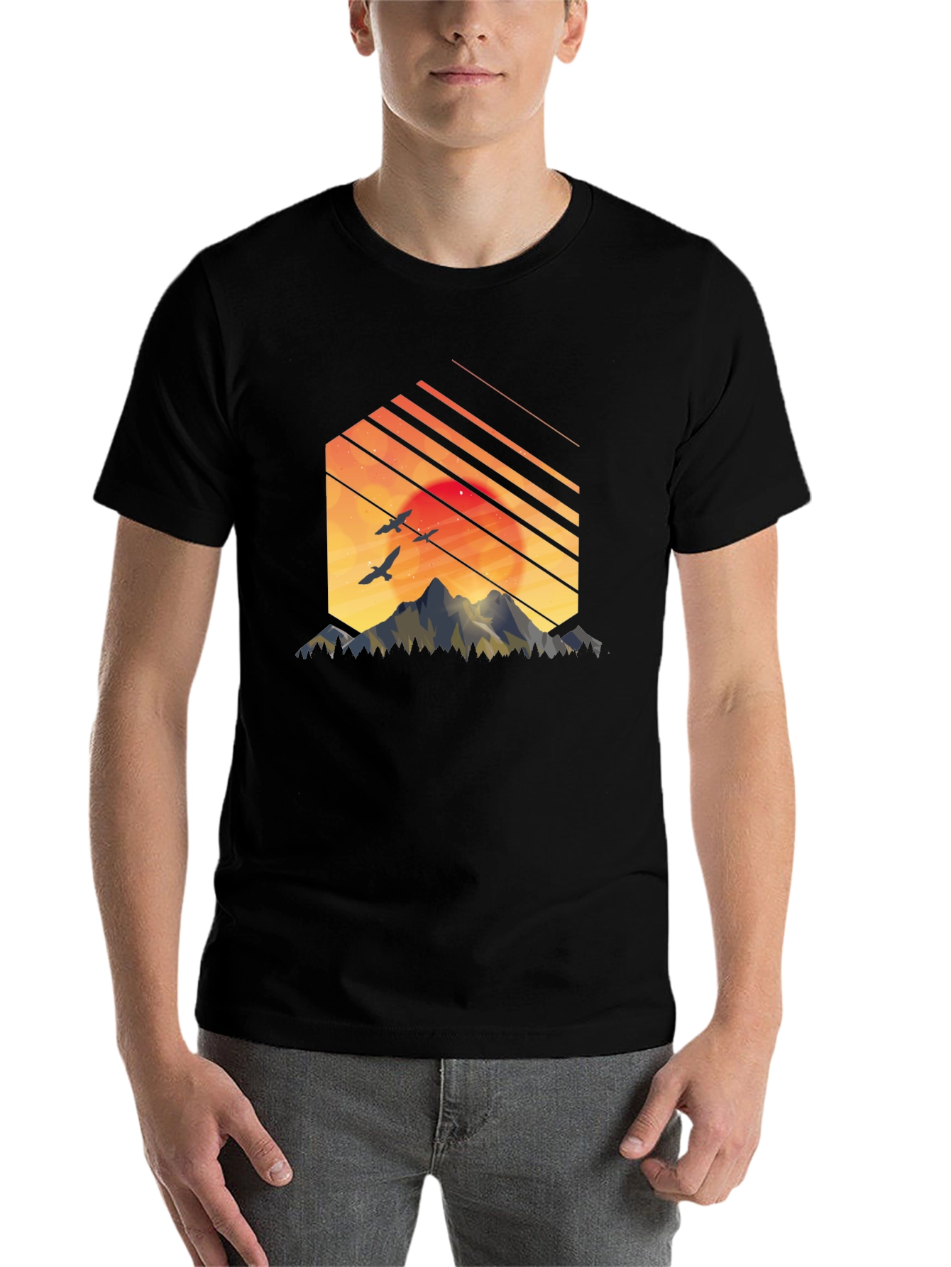 Black Sunset Mountain Graphic Tee - Stylish Black T-Shirt view 7