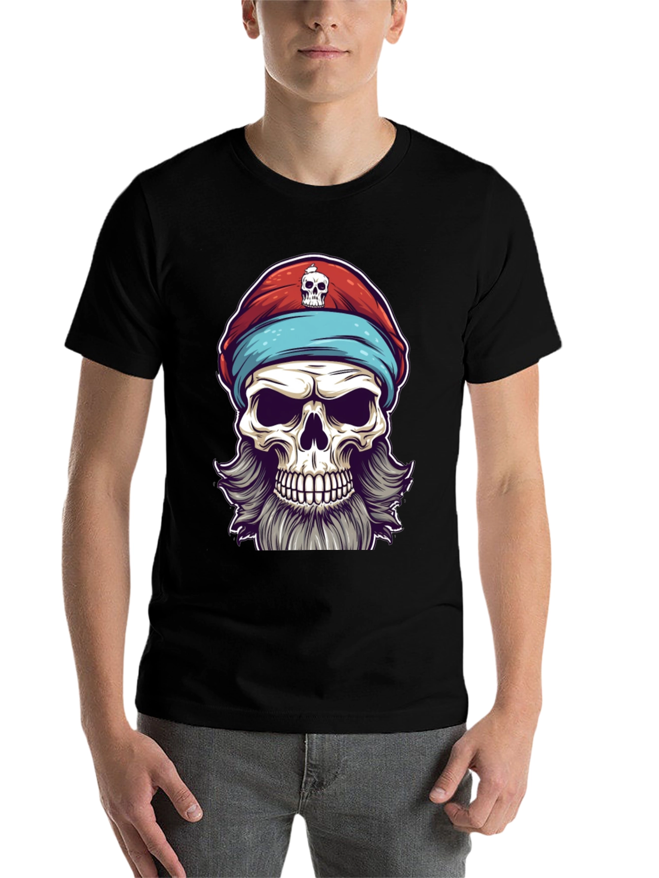 Black Skull Pirate Graphic Tee - Black Cotton T-Shirt view 7