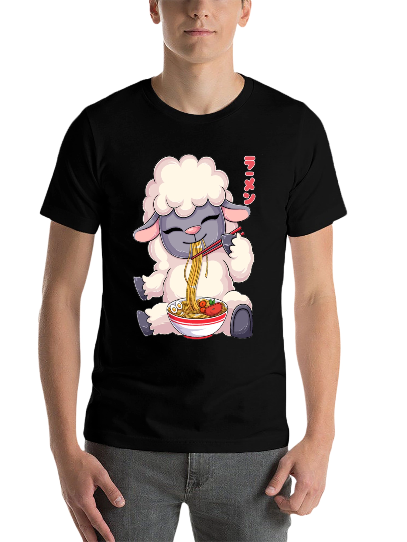 Black Ramen Loving Sheep T-Shirt view 7