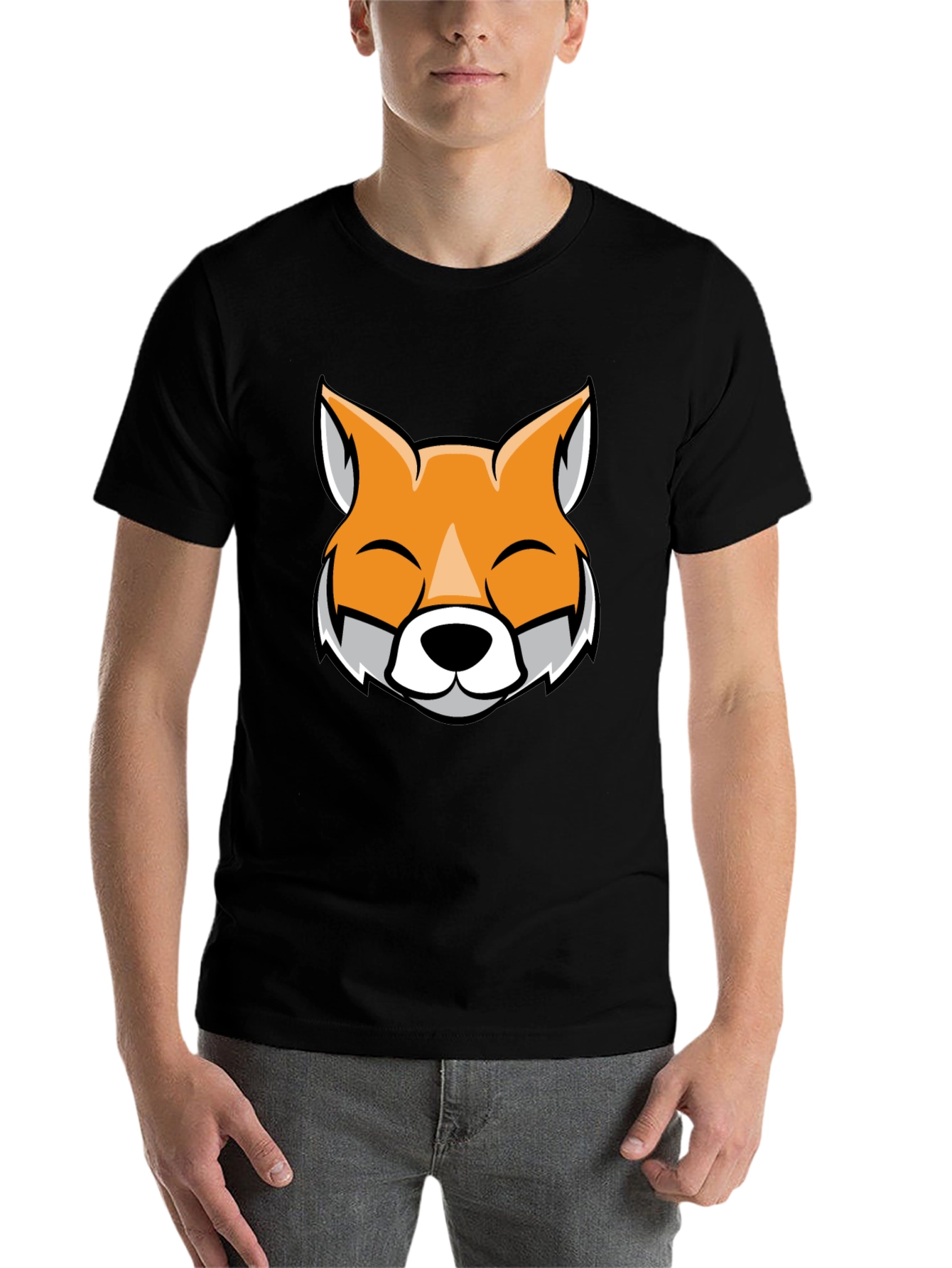 Black Fox Face Graphic Black T-Shirt view 7
