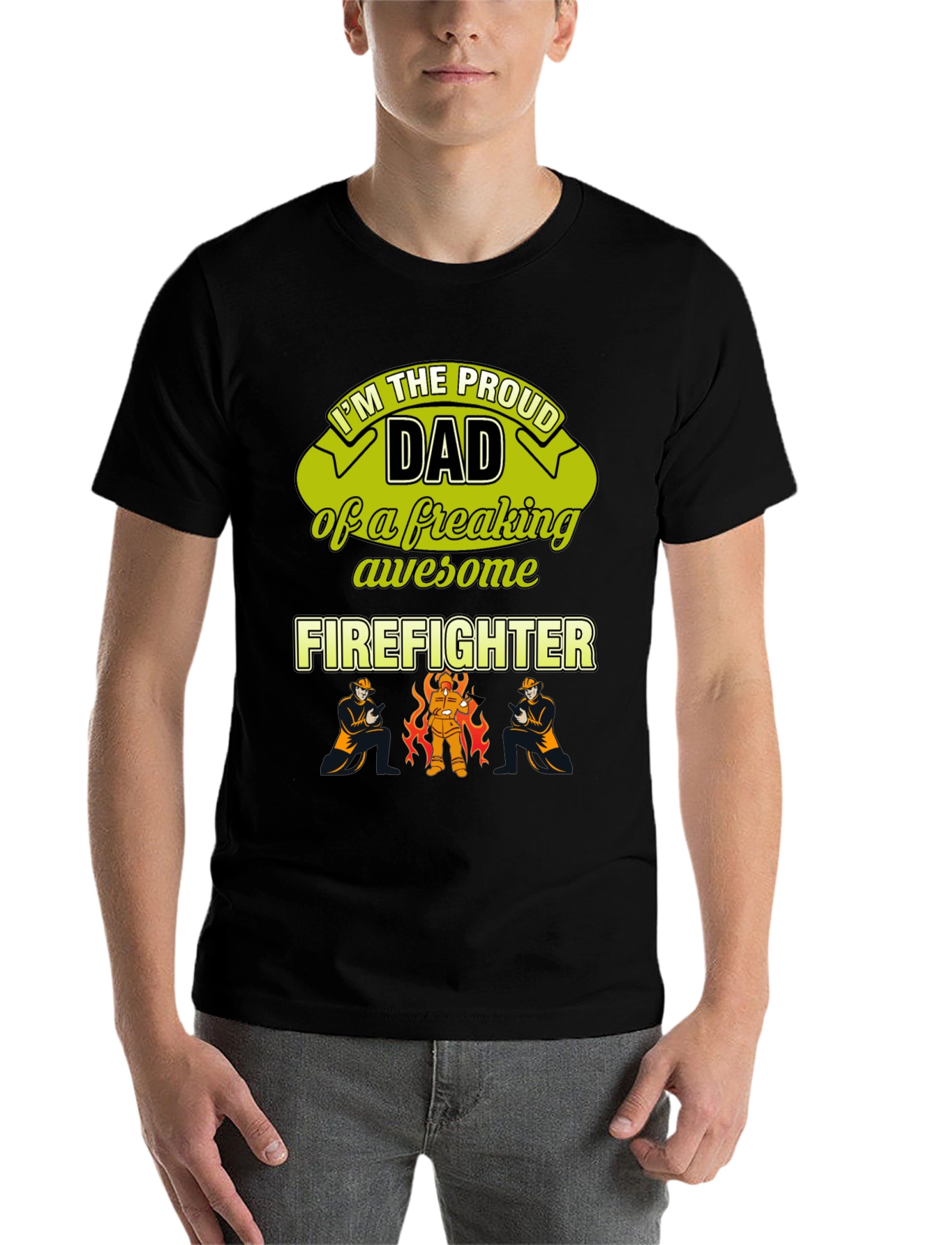 Black Proud Firefighter Dad T-Shirt view 7