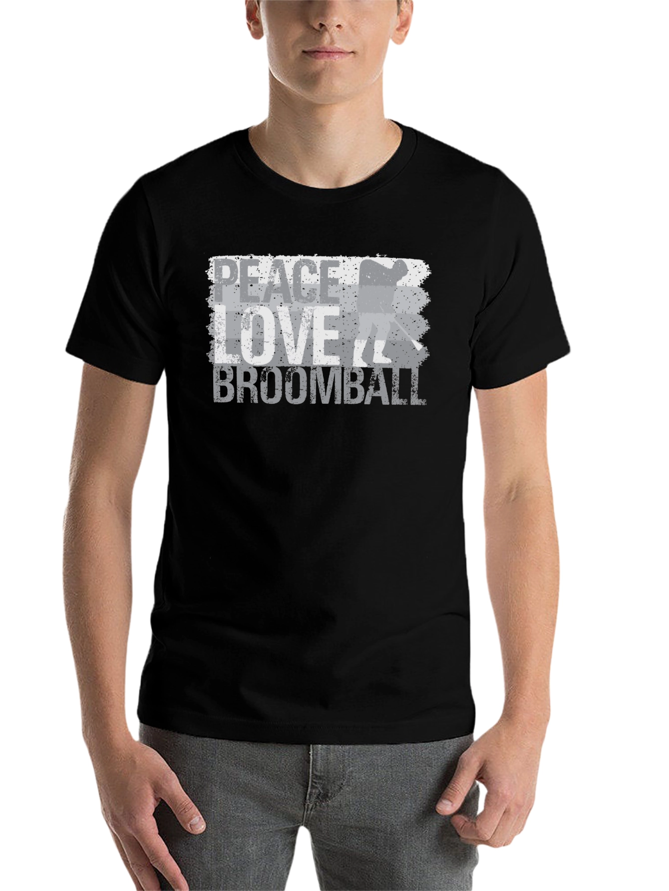 Black Peace Love Broomball T-Shirt - Distressed Graphic Tee view 7