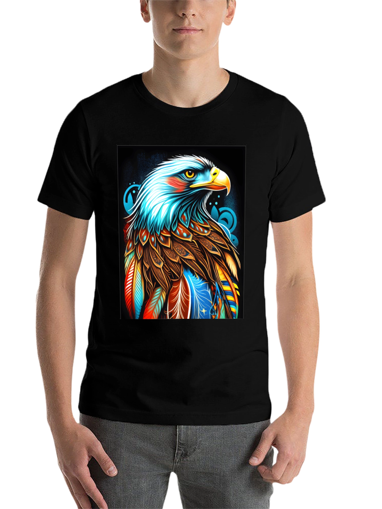 Black Colorful Eagle Graphic Black T-Shirt view 7