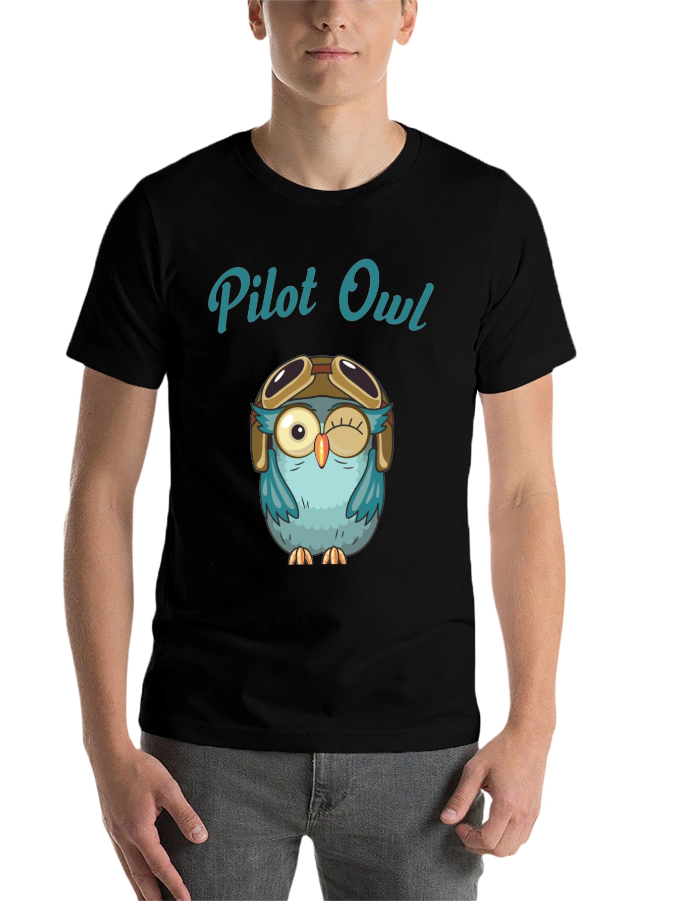 Black Pilot Owl Graphic T-Shirt - Soft Cotton Crew Neck Tee view 7