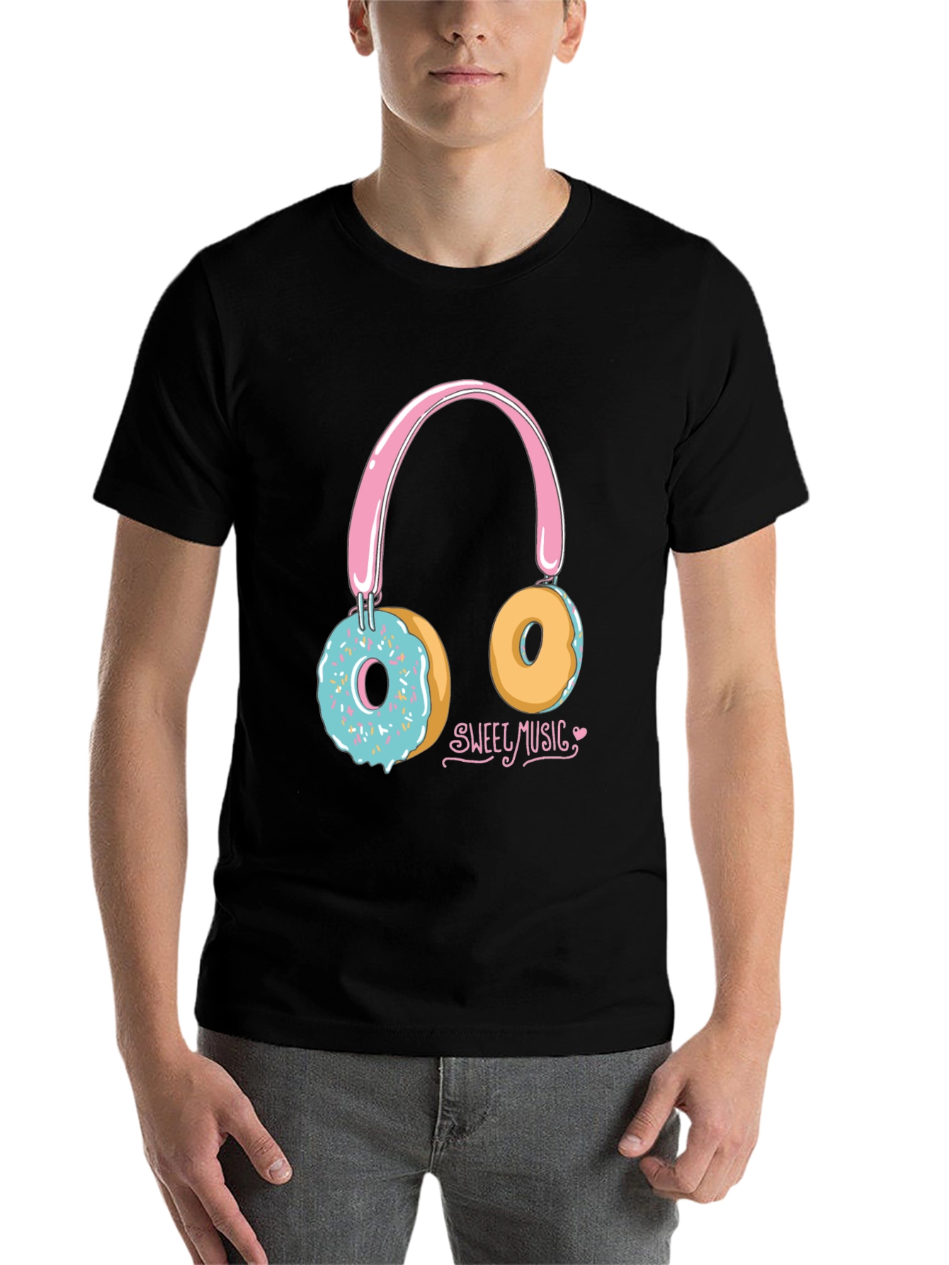 Black Sweet Music Donut Headphone Graphic Tee - Black view 7