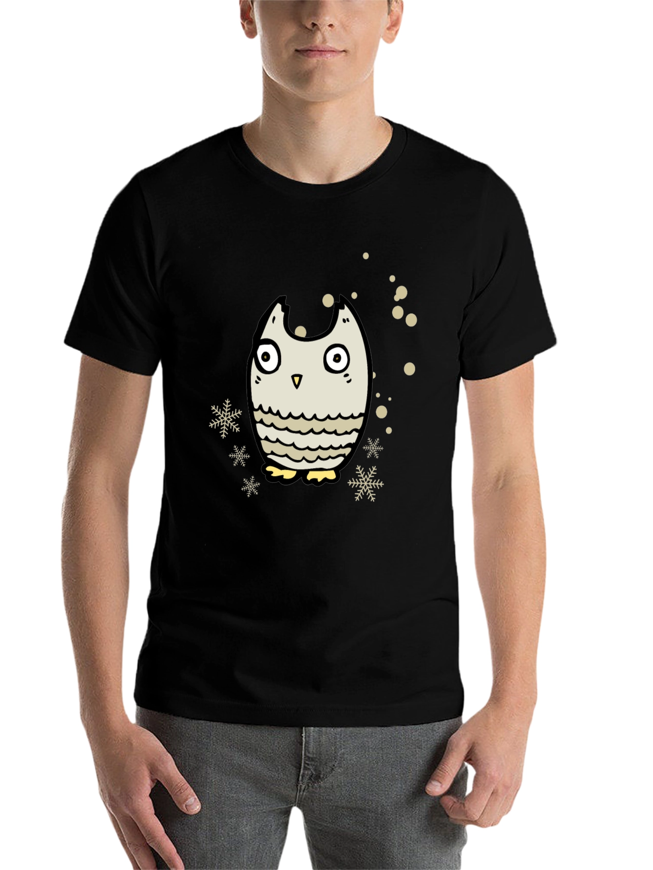 Black Owl Graphic Black T-Shirt - Winter Holiday Design view 7