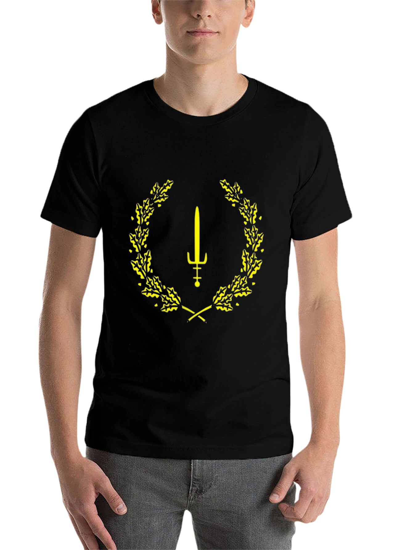 Black Sword & Laurel Wreath Graphic Tee - Black view 7