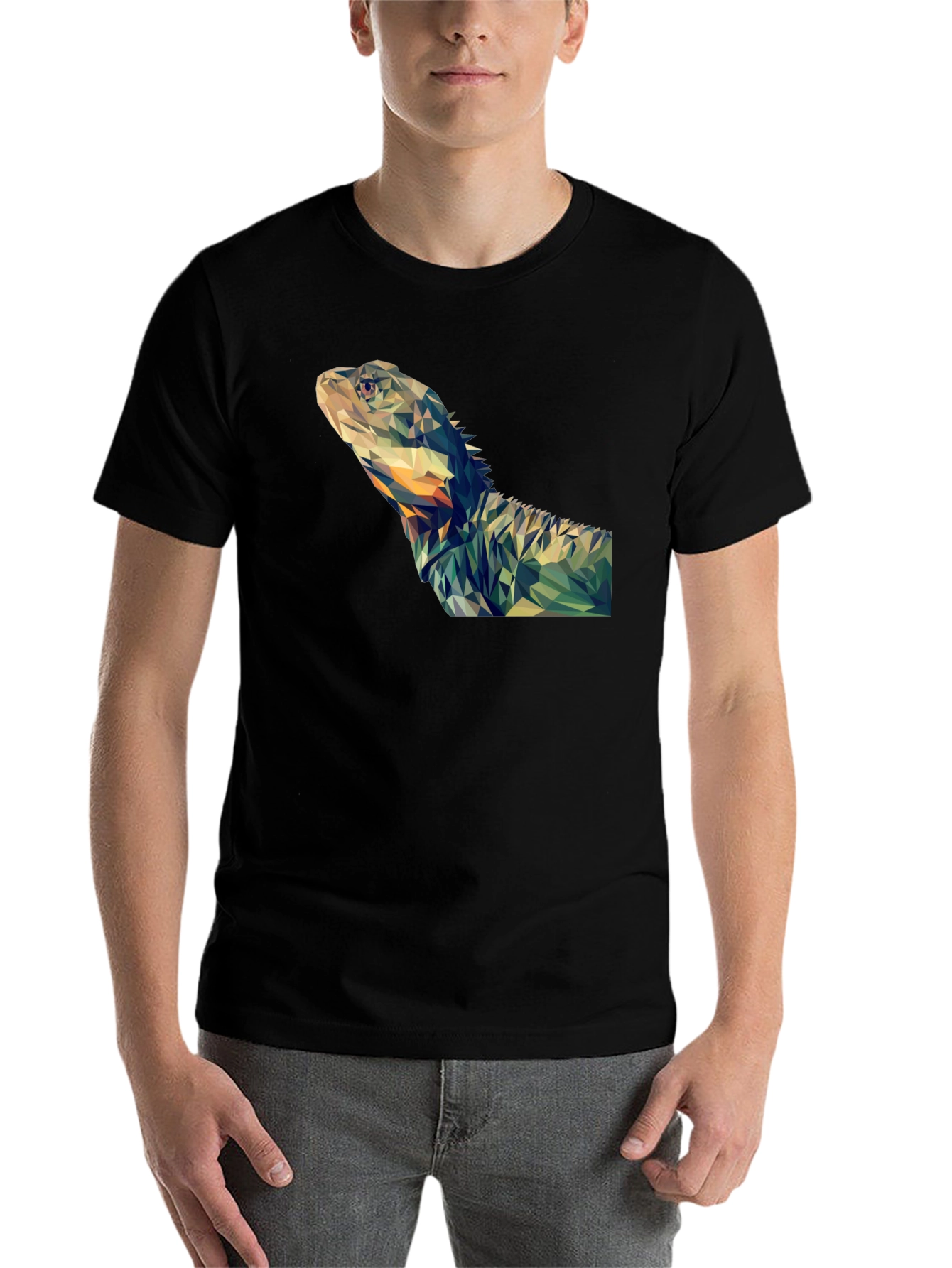 Black Geometric Lizard Graphic T-Shirt - Modern Poly Art Tee view 7