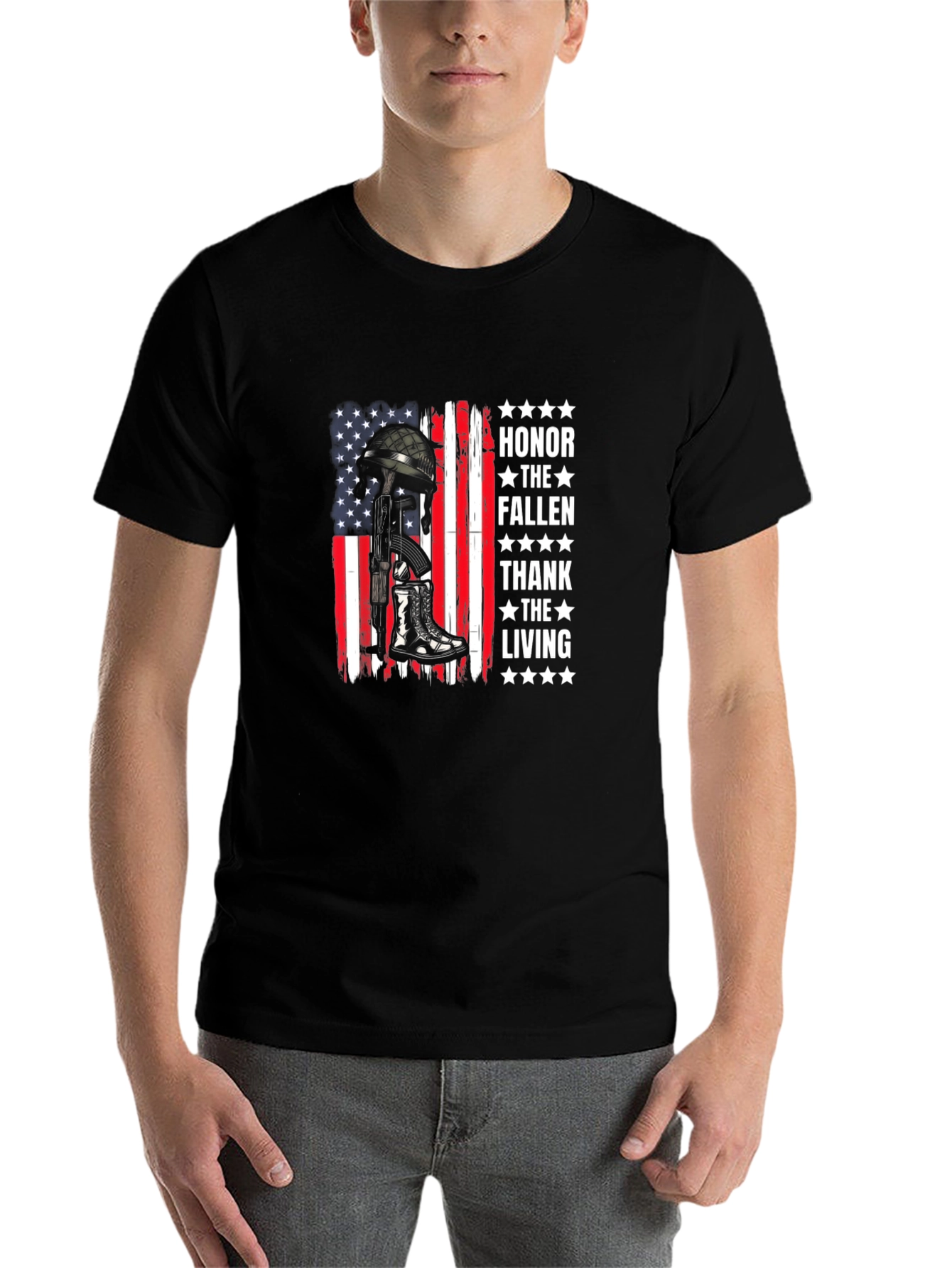 Honor Fallen Thank Living American Flag T-Shirt - 7