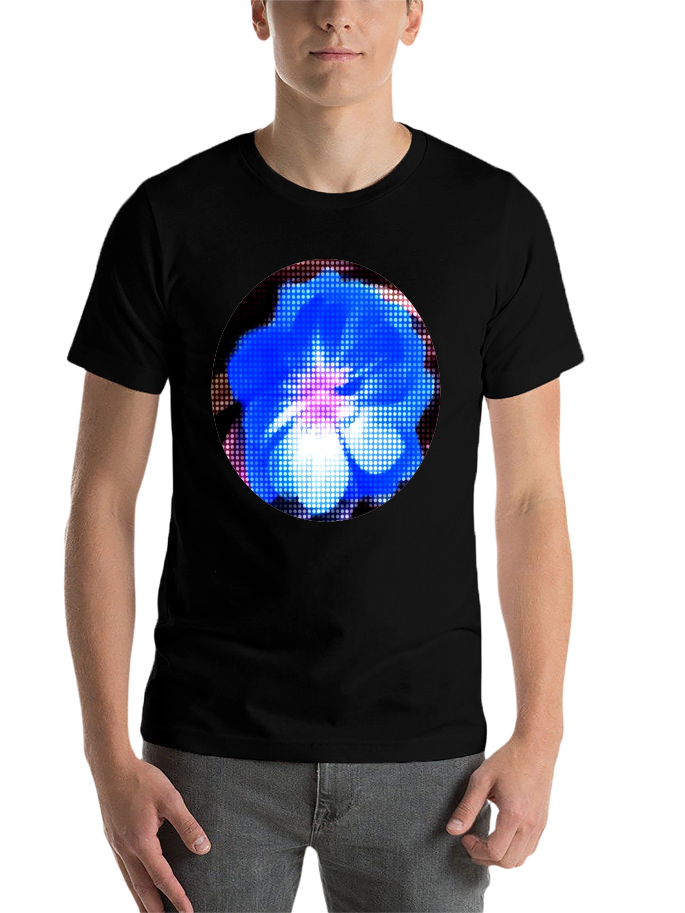Black Blue Flower Graphic Black T-Shirt view 7