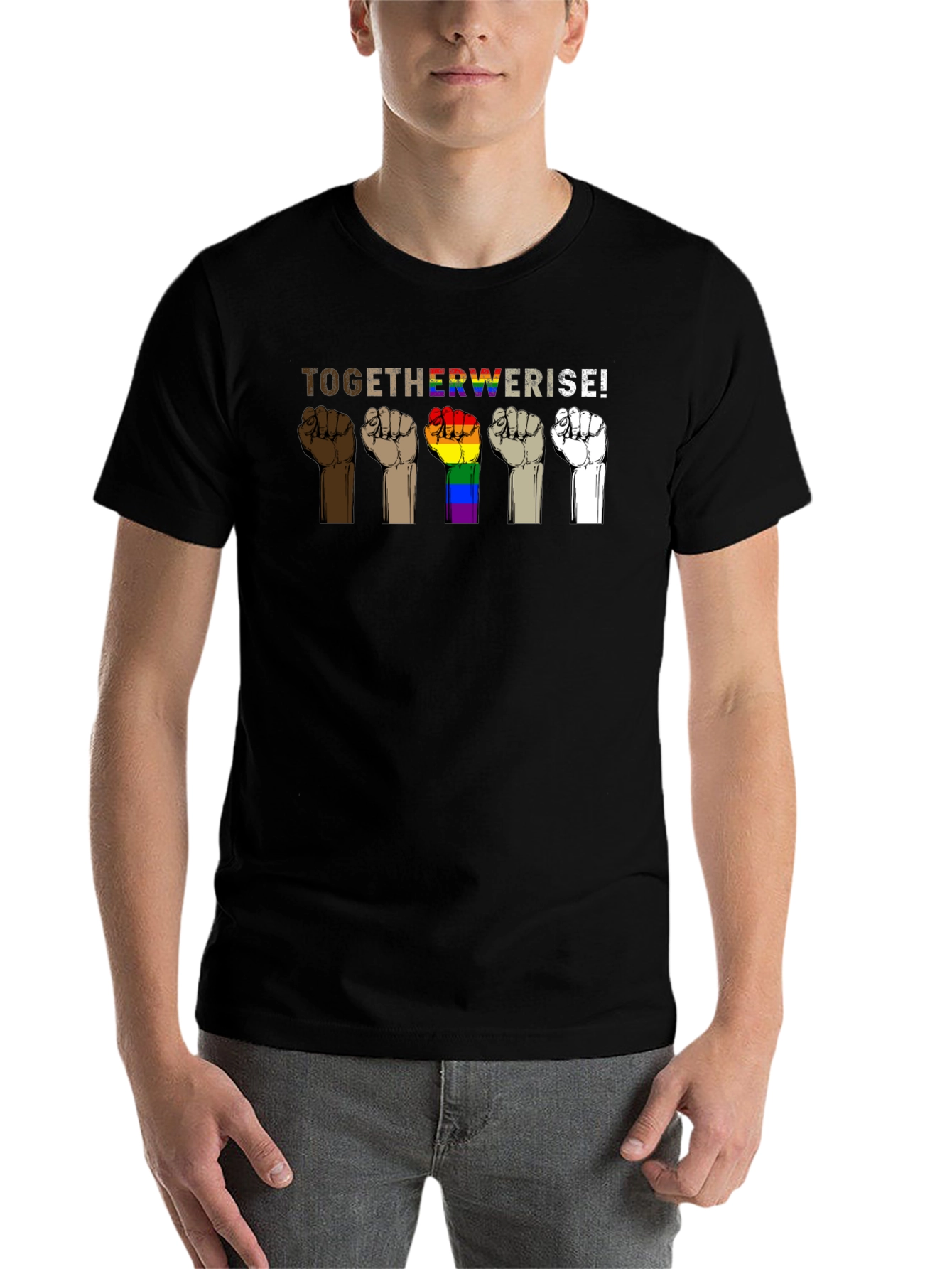 Black Together We Rise Graphic T-Shirt - Black view 7