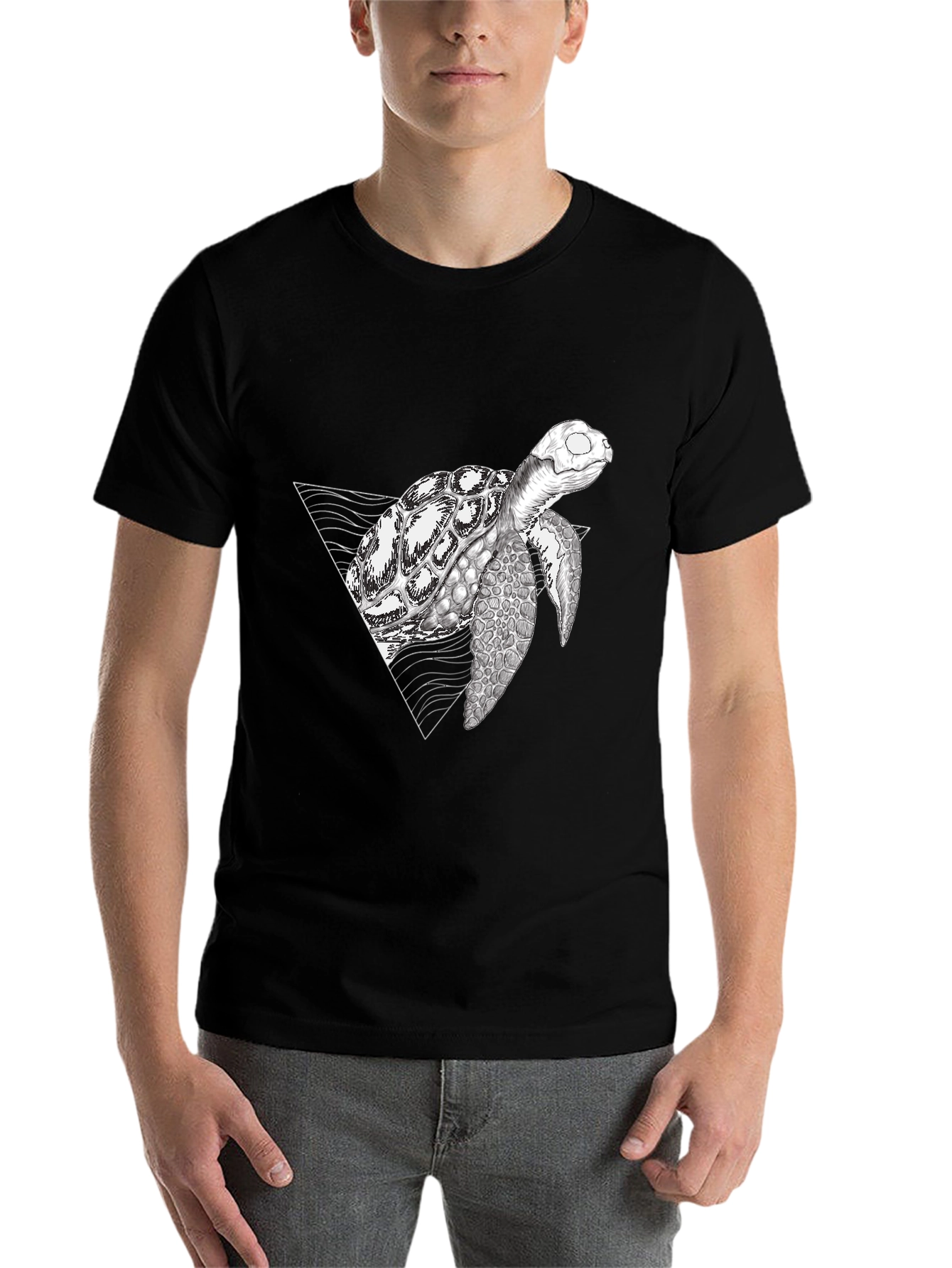 Black Geometric Turtle Black T-Shirt view 7