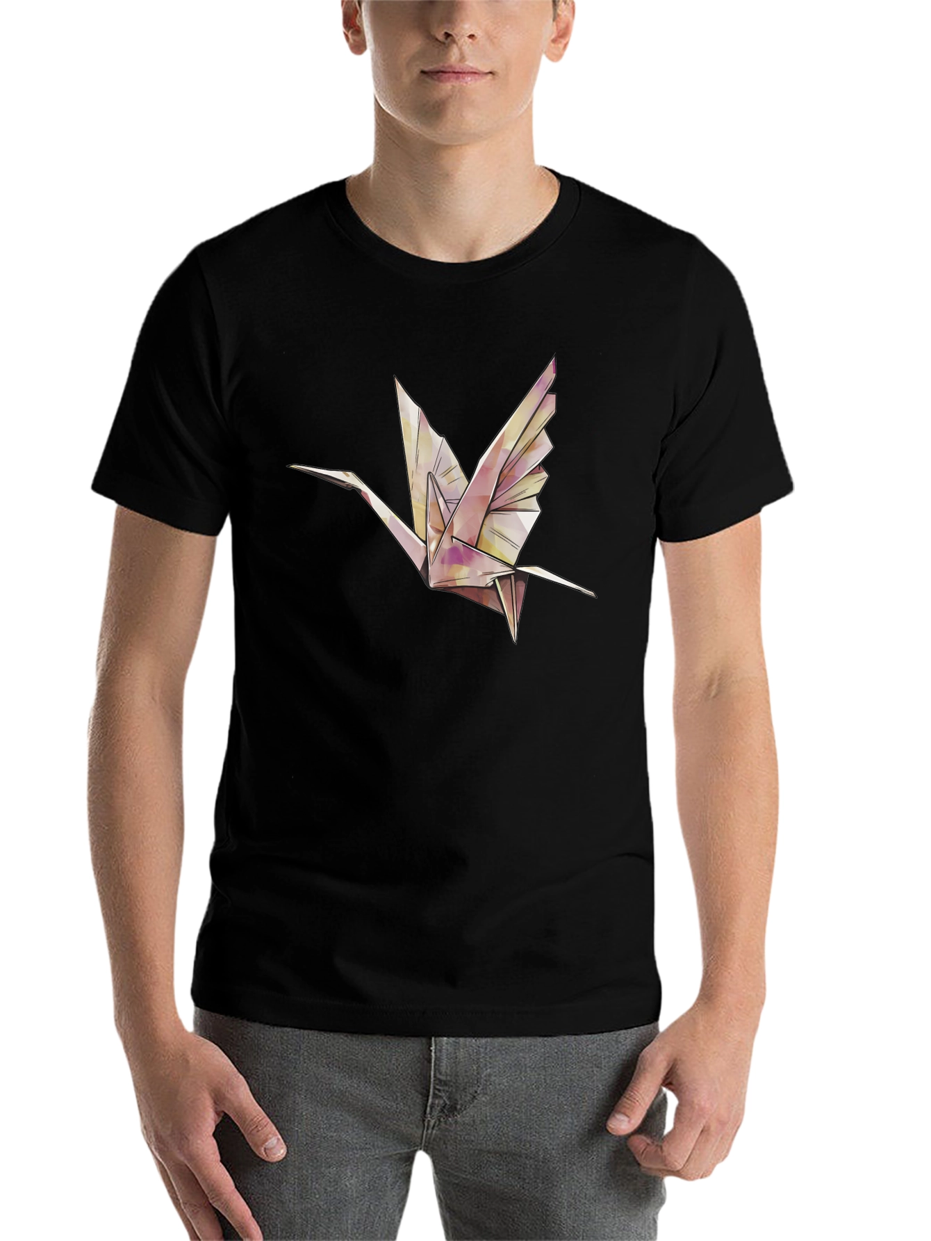 Black Origami Crane Graphic Tee - Stylish Black T-Shirt view 7