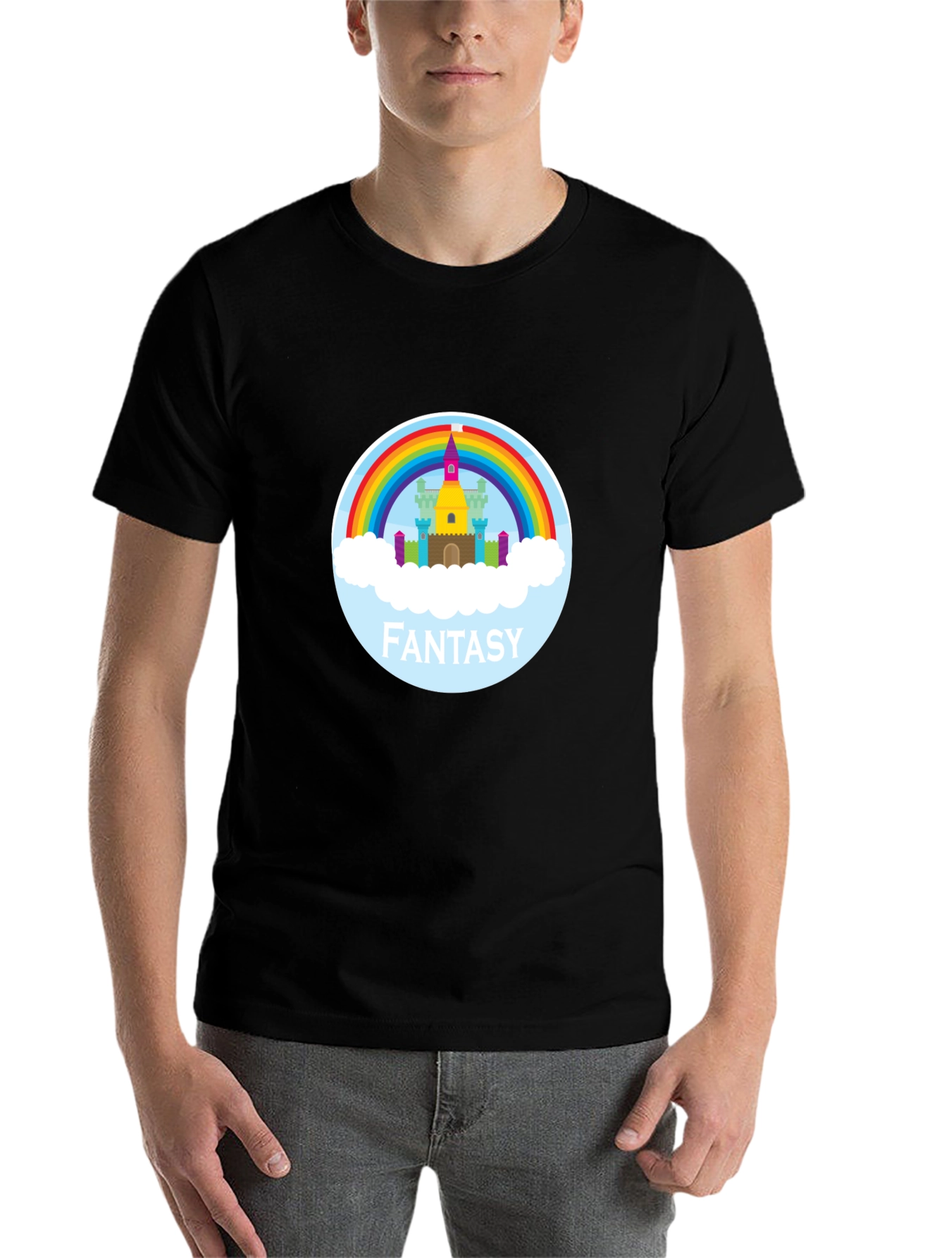 Black Fantasy Castle Rainbow Graphic Tee - Unisex view 7