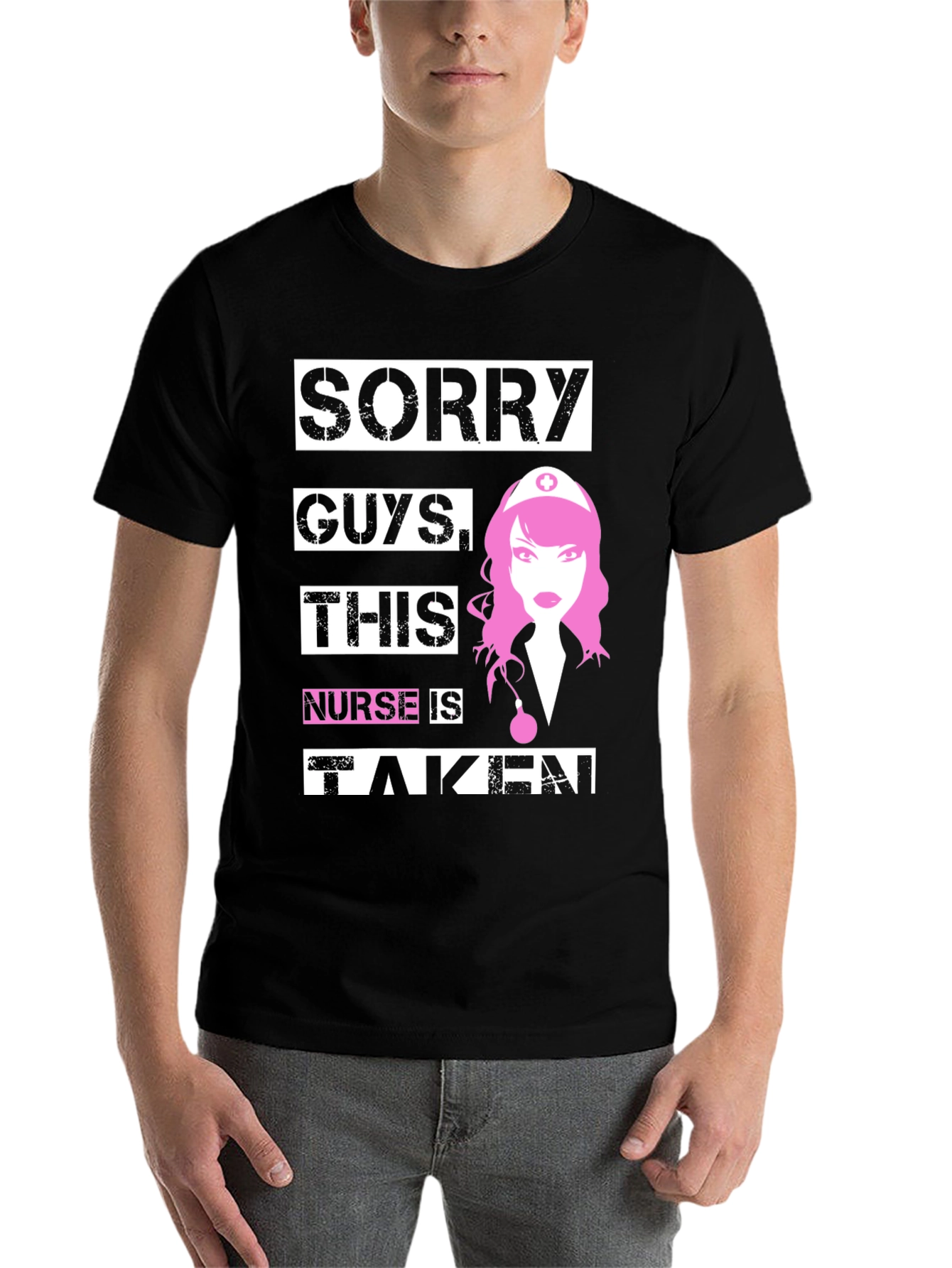 Black Sorry Guys This Nurse is Taken Novelty T-Shirt view 7
