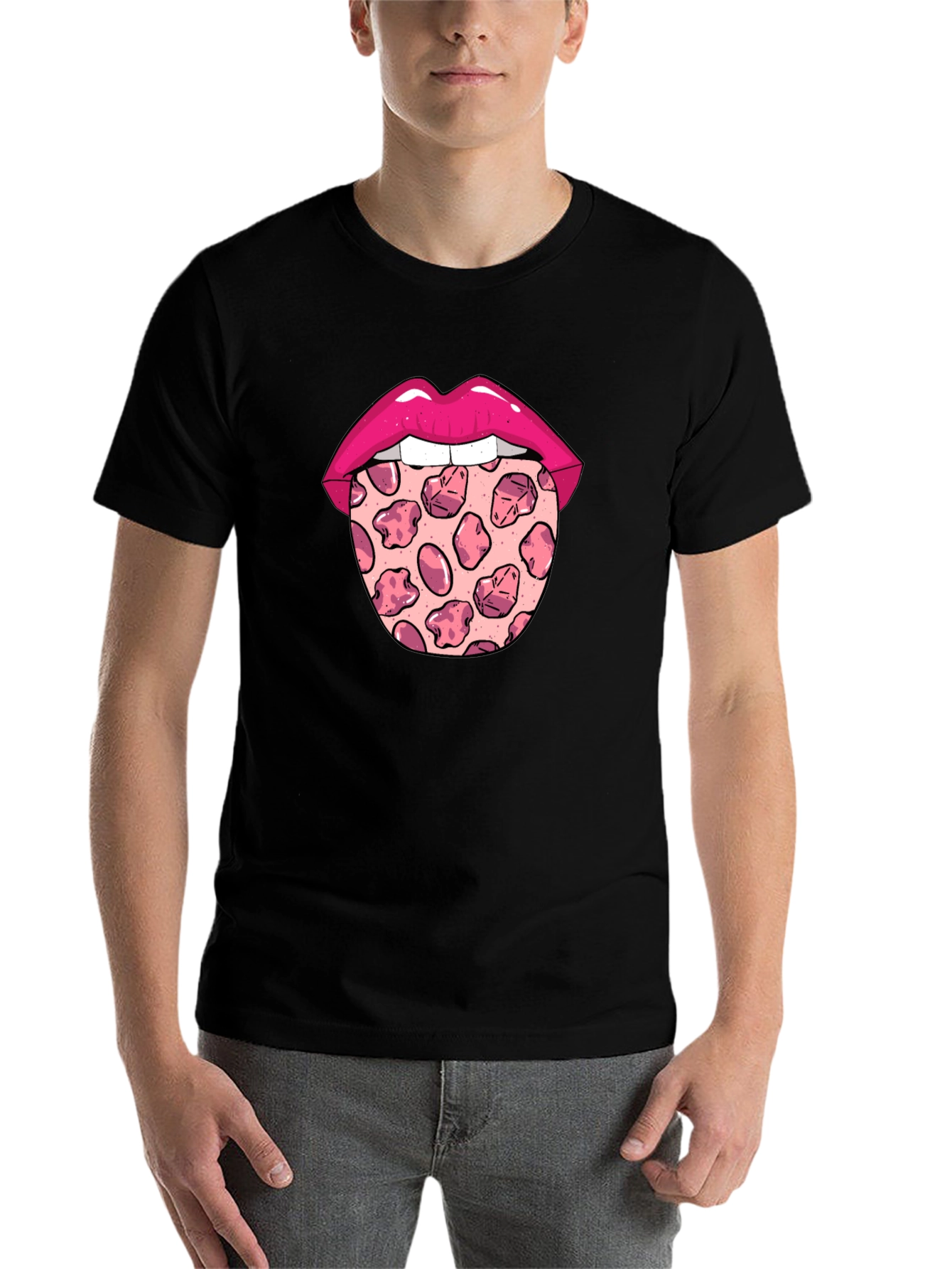Black Pizza Tongue Graphic Tee - Black Crew Neck view 7