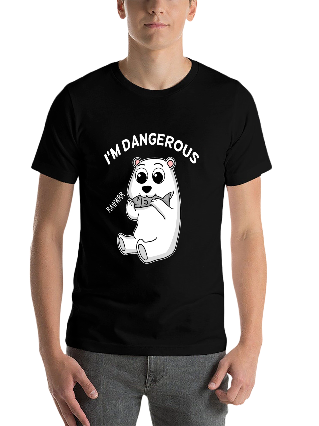 Black I'm Dangerous Polar Bear Black T-Shirt view 7