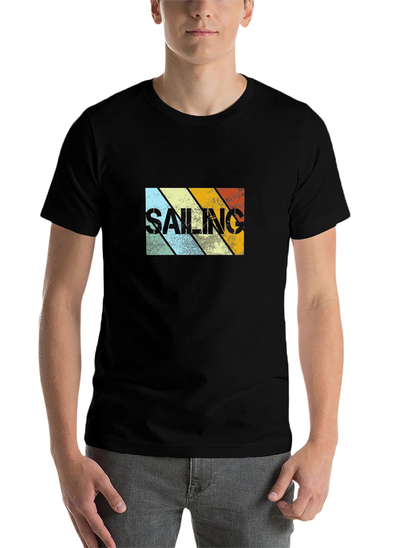 Black Retro Sailing Striped Graphic Tee view 7